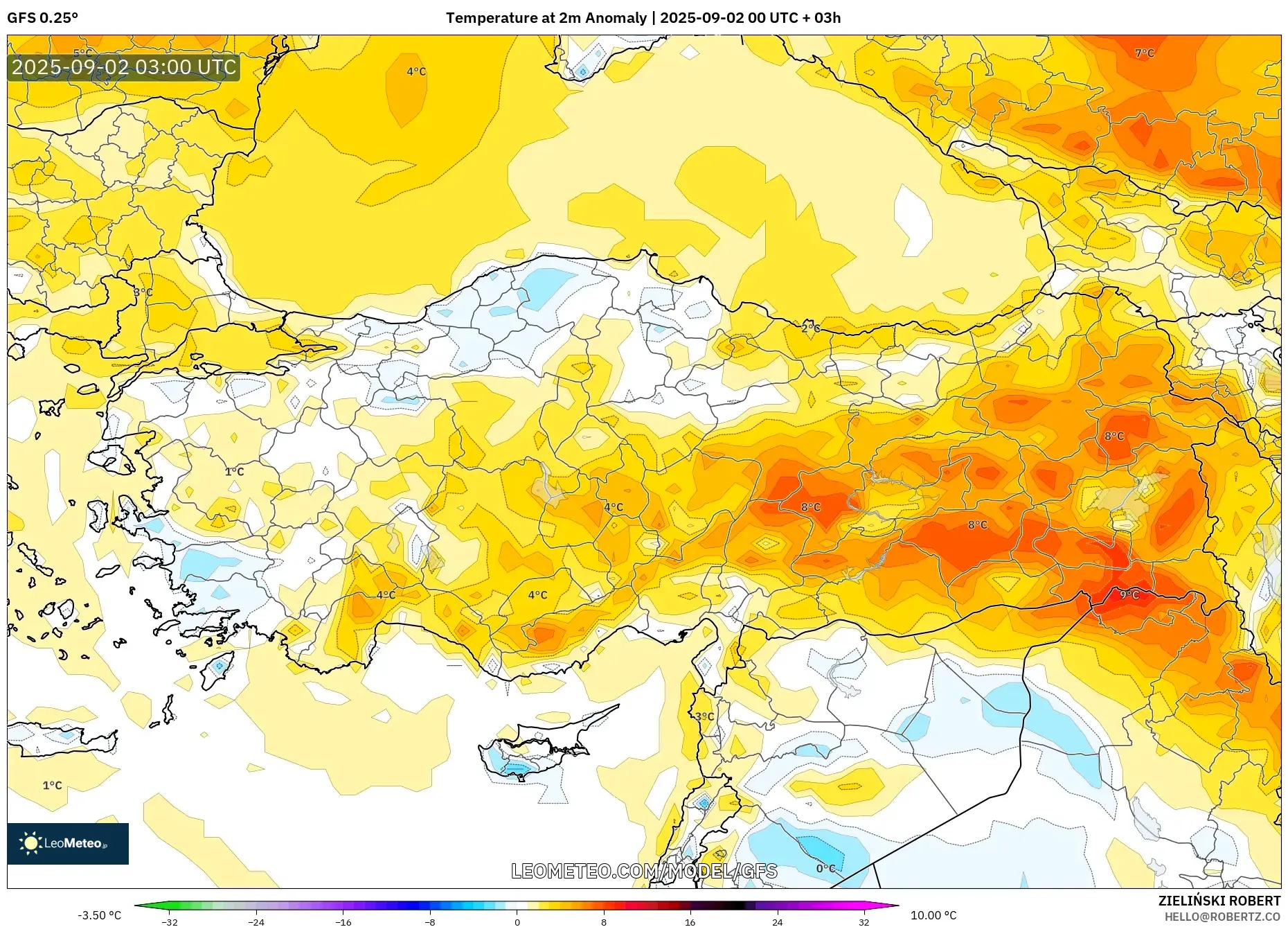 GFS model - Turkey, Temperature at 2m Anomaly GFS model - Turkey, Temperature at 2m Anomaly