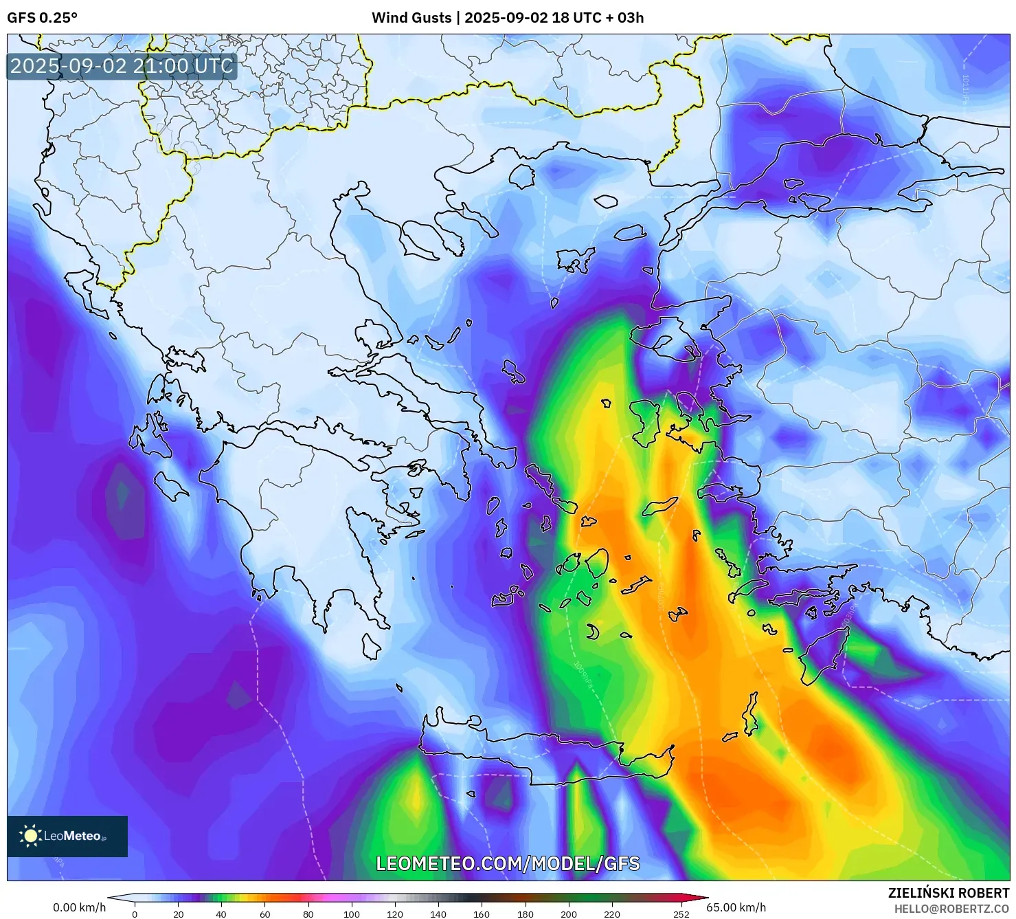 GFS model - Greece, Wind Gusts GFS model - Greece, Wind Gusts