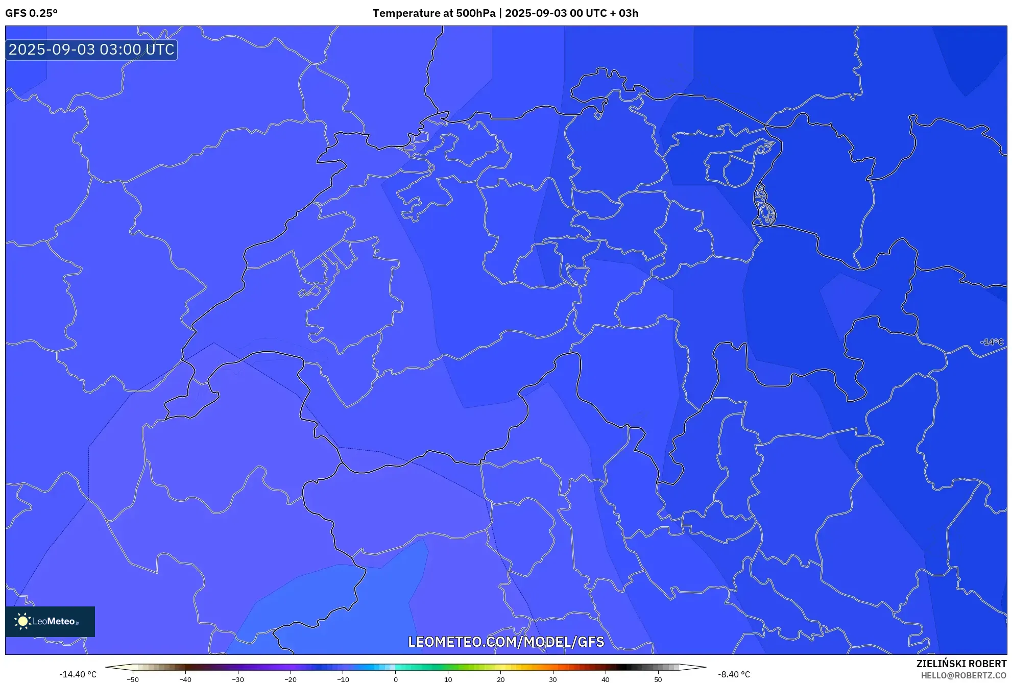 GFS model - Switzerland, Temperature at 500hPa GFS model - Switzerland, Temperature at 500hPa