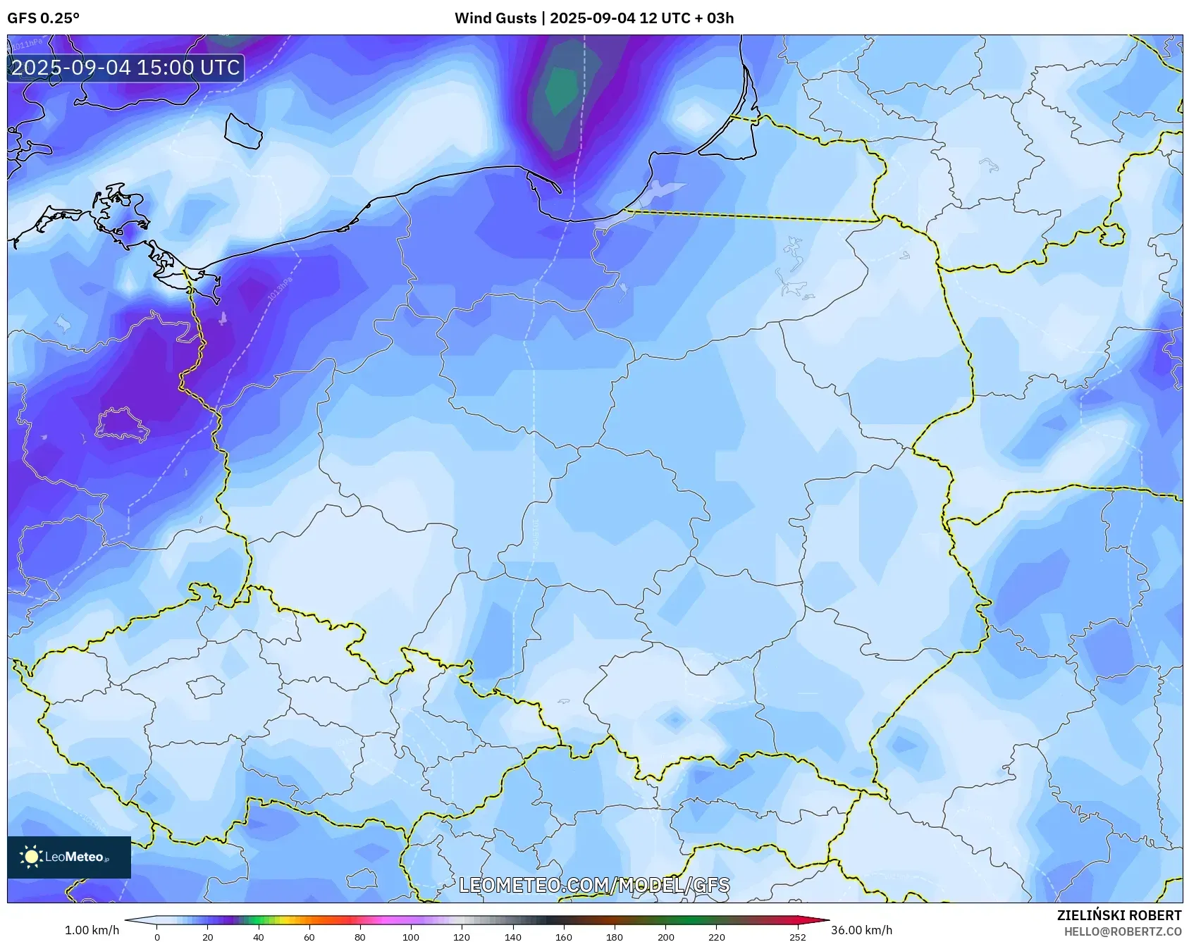 GFS model - Poland, Wind Gusts GFS model - Poland, Wind Gusts