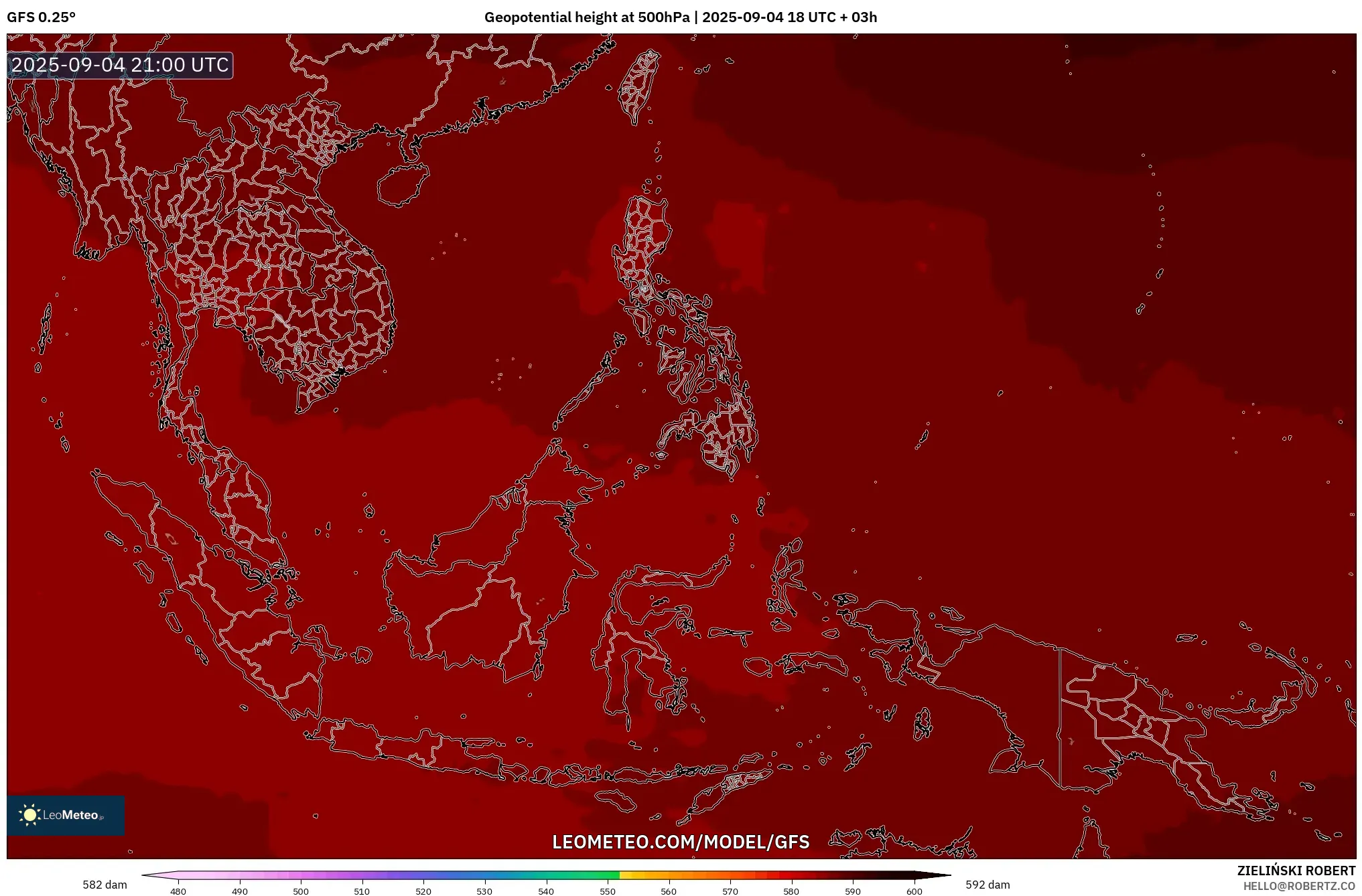 GFS model - South East Asia, Geopotential height at 500hPa GFS model - South East Asia, Geopotential height at 500hPa