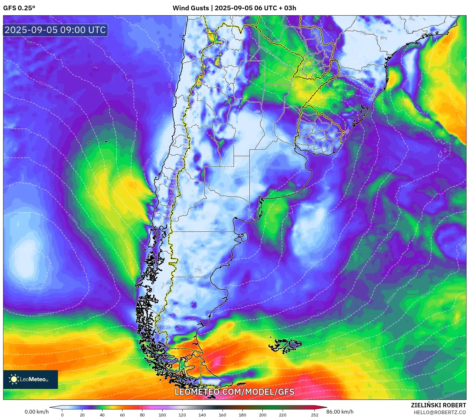 GFS model - Argentina, Wind Gusts GFS model - Argentina, Wind Gusts