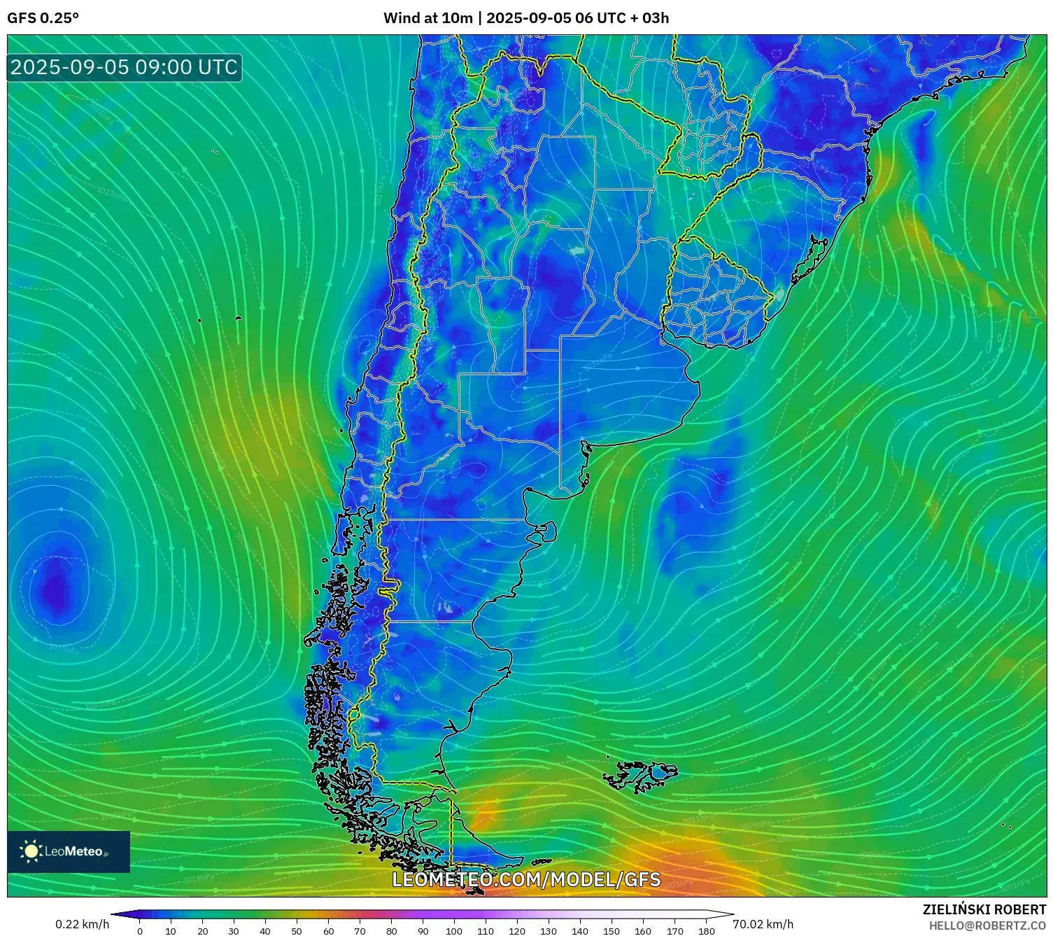 GFS model - Argentina, Wind at 10m