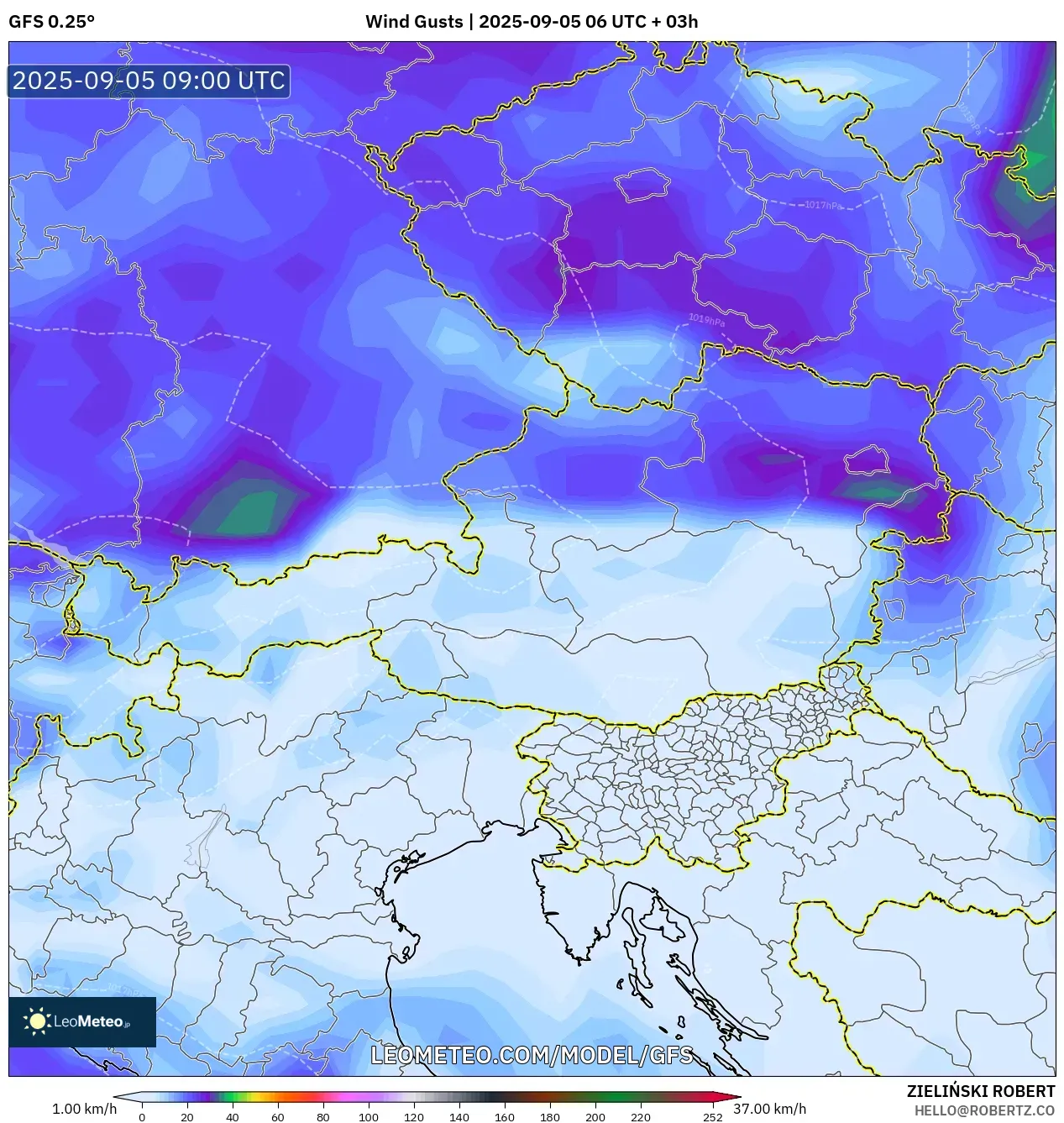 GFS model - Austria, Wind Gusts GFS model - Austria, Wind Gusts