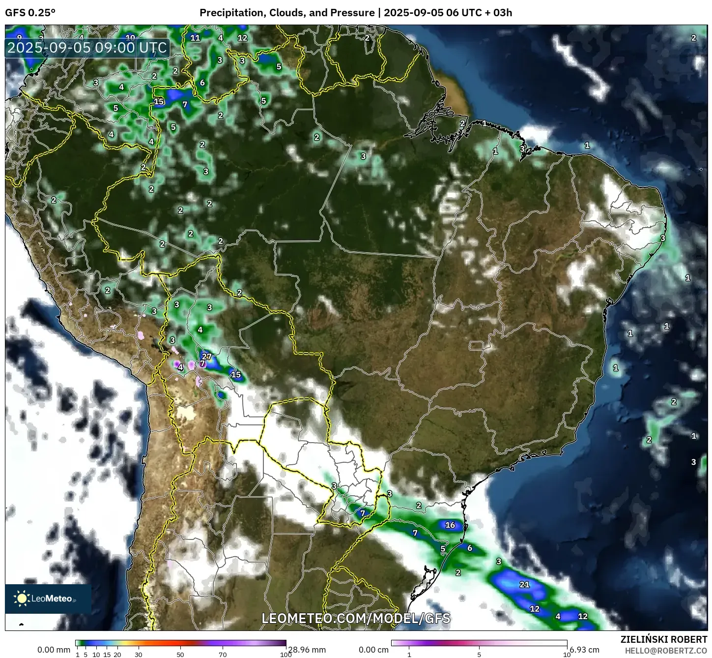 GFS model - Brazil, Precipitation, Clouds, and Pressure GFS model - Brazil, Precipitation, Clouds, and Pressure