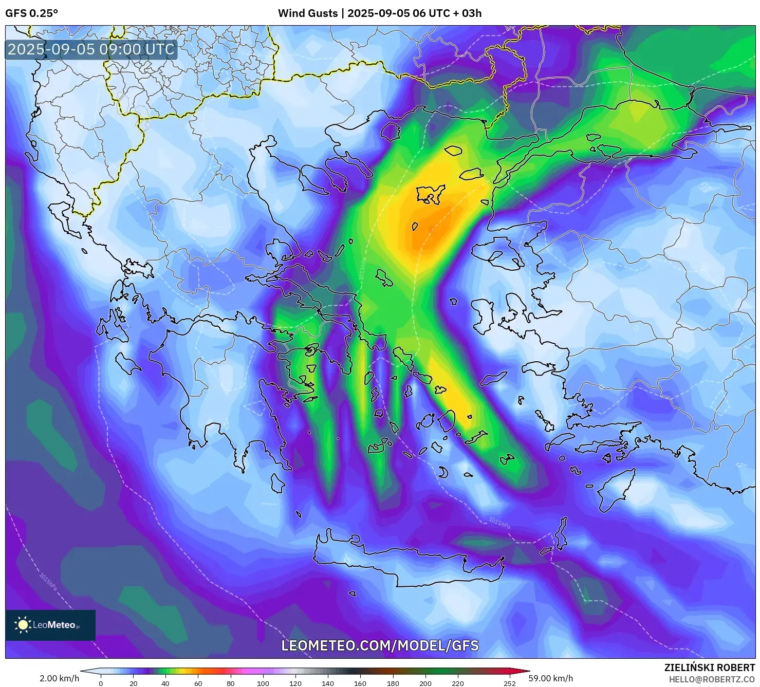 GFS model - Greece, Wind Gusts GFS model - Greece, Wind Gusts