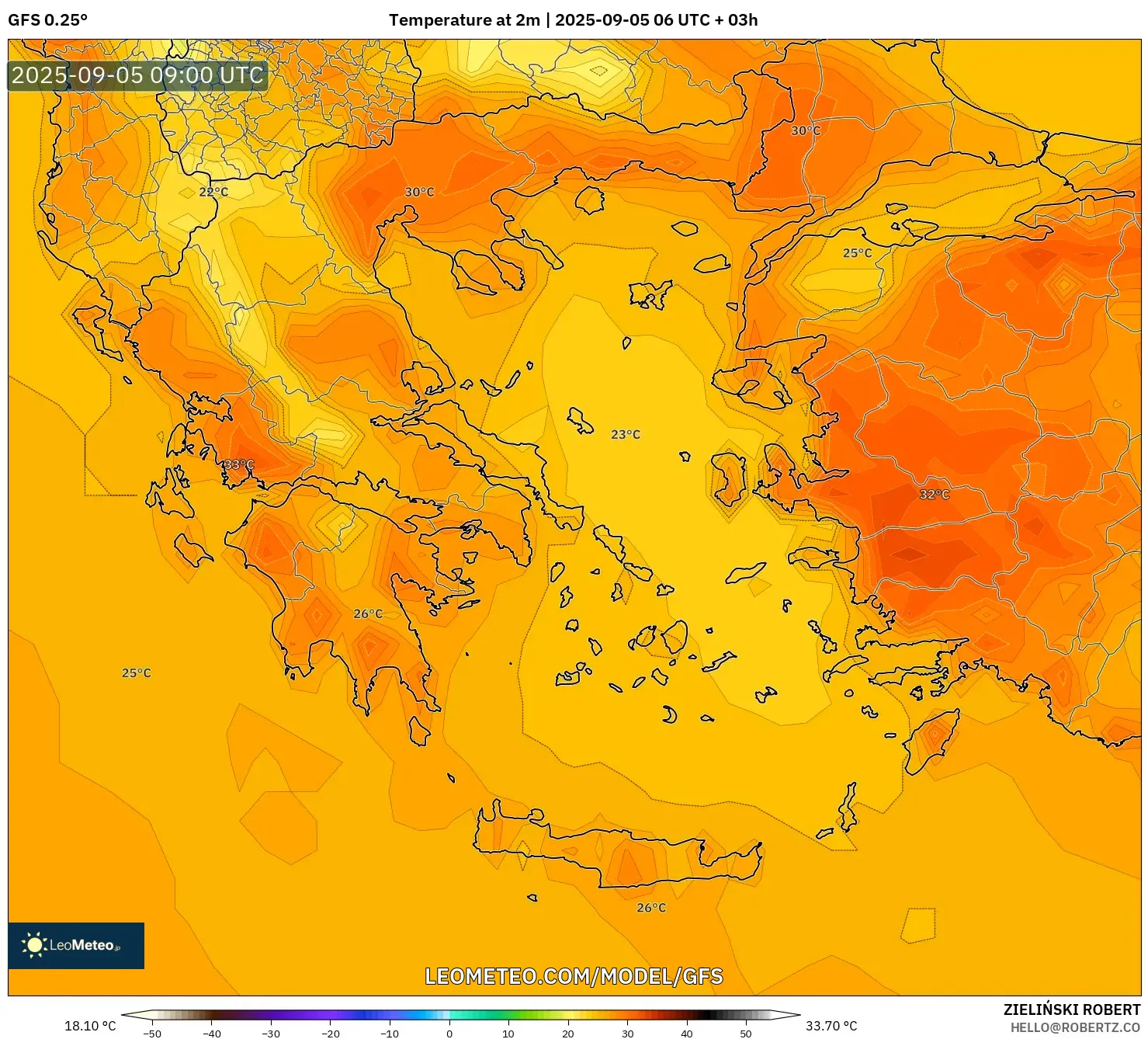 GFS model - Greece, Temperature at 2m GFS model - Greece, Temperature at 2m