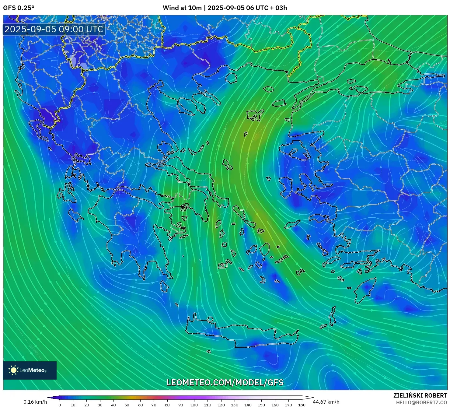 GFS model - Greece, Wind at 10m GFS model - Greece, Wind at 10m