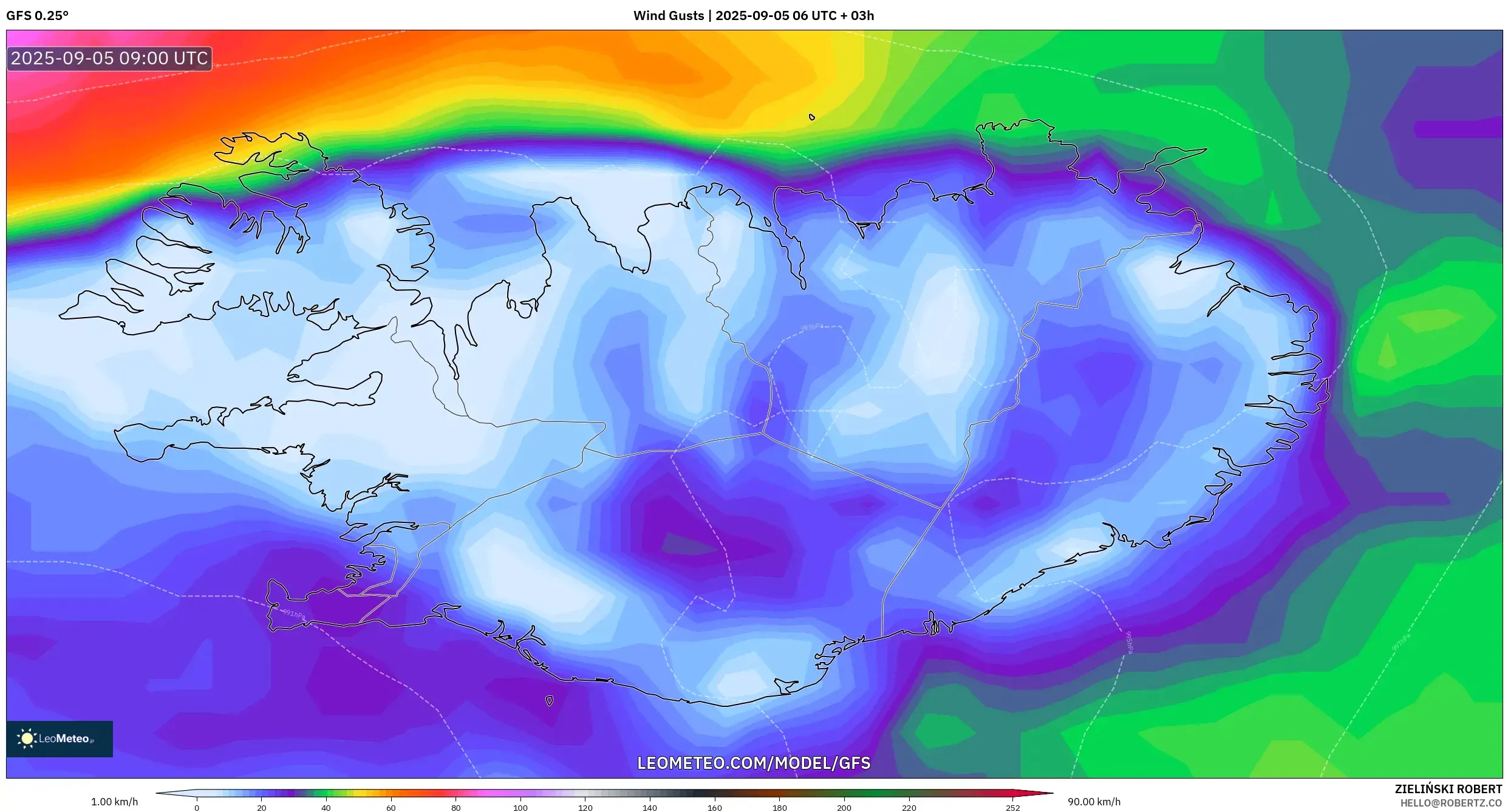 GFS model - Iceland, Wind Gusts GFS model - Iceland, Wind Gusts