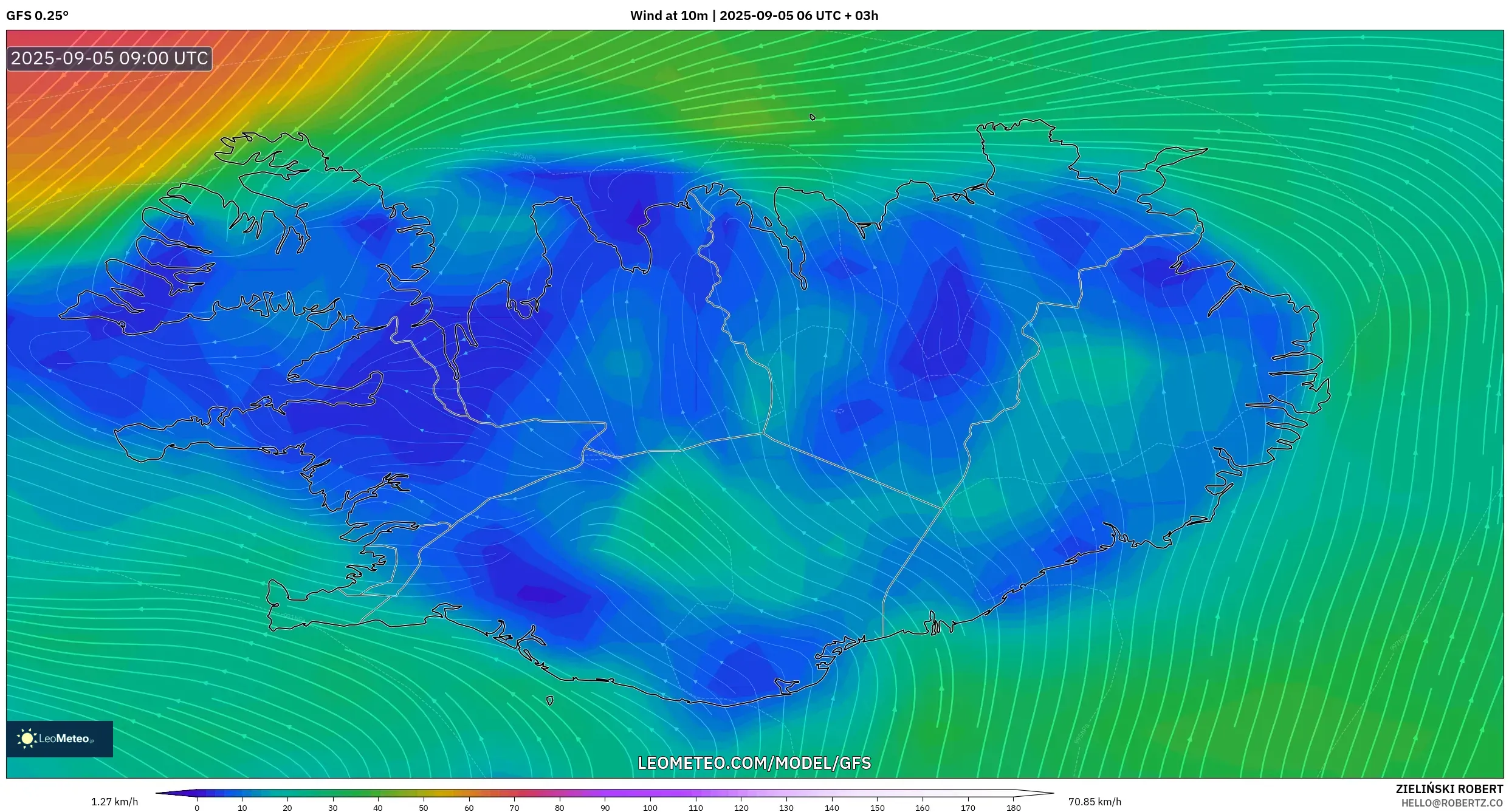 GFS model - Iceland, Wind at 10m GFS model - Iceland, Wind at 10m