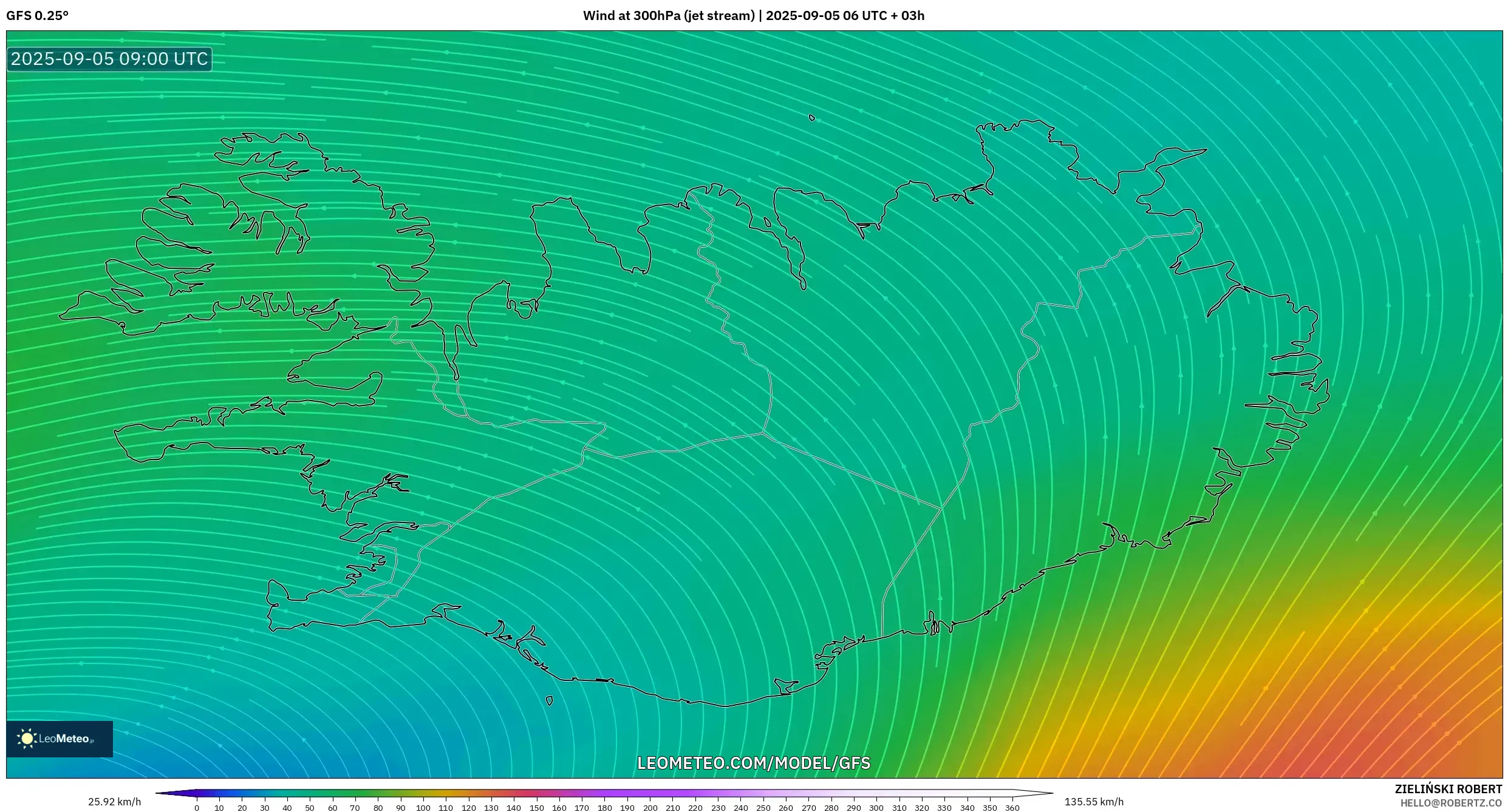 GFS model - Iceland, Wind at 300hPa (jet stream) GFS model - Iceland, Wind at 300hPa (jet stream)