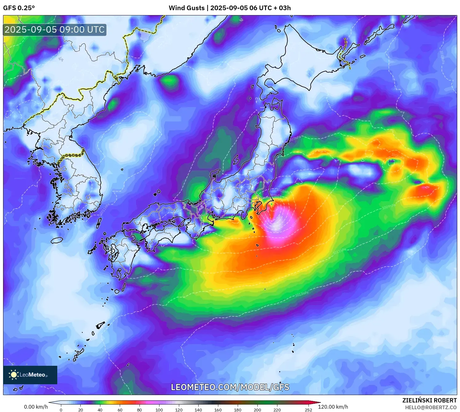 GFS model - Japan, Wind Gusts GFS model - Japan, Wind Gusts