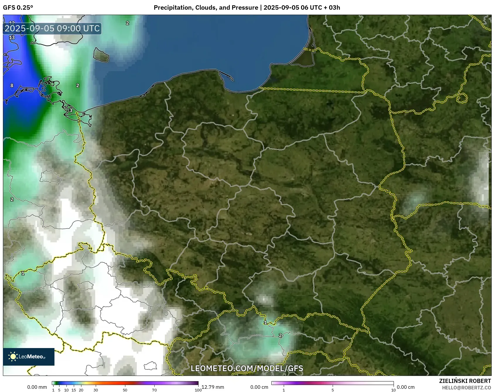 GFS model - Poland, Precipitation, Clouds, and Pressure GFS model - Poland, Precipitation, Clouds, and Pressure