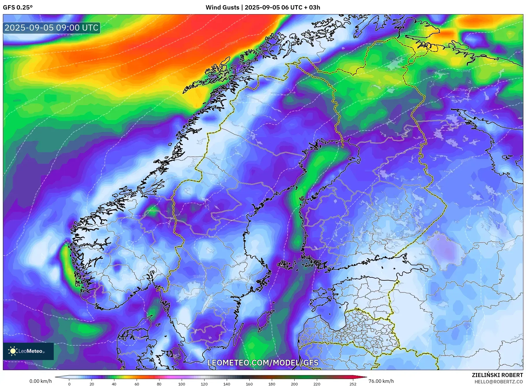 GFS model - Scandinavia, Wind Gusts GFS model - Scandinavia, Wind Gusts