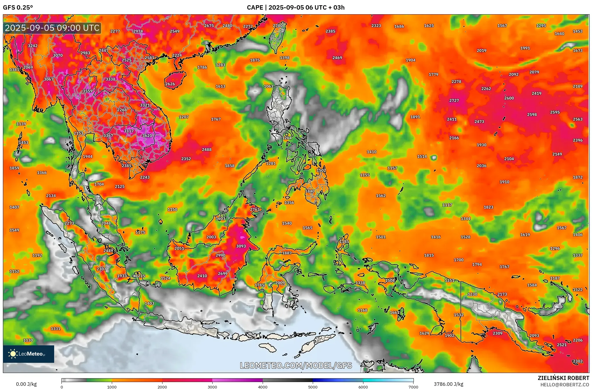 GFS model - South East Asia, CAPE GFS model - South East Asia, CAPE