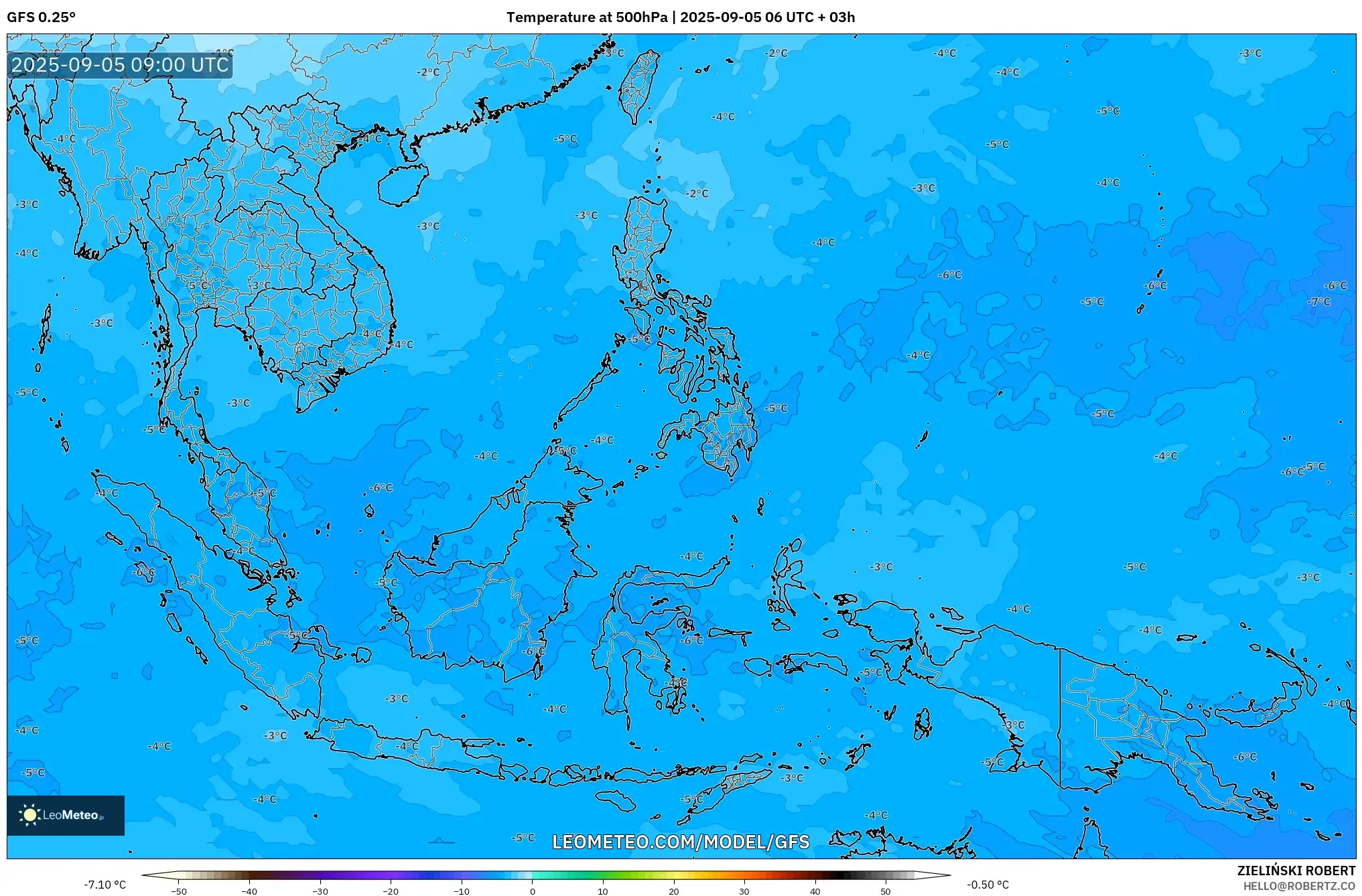 GFS model - South East Asia, Temperature at 500hPa GFS model - South East Asia, Temperature at 500hPa