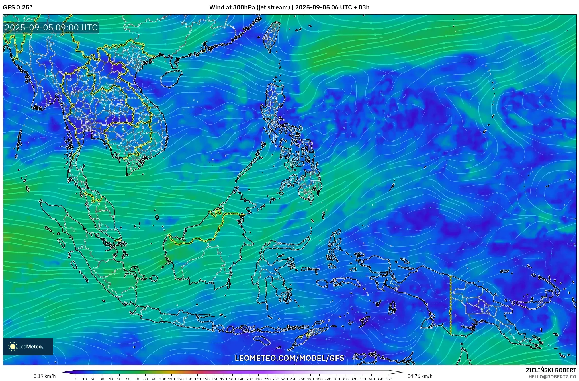 GFS model - South East Asia, Wind at 300hPa (jet stream) GFS model - South East Asia, Wind at 300hPa (jet stream)