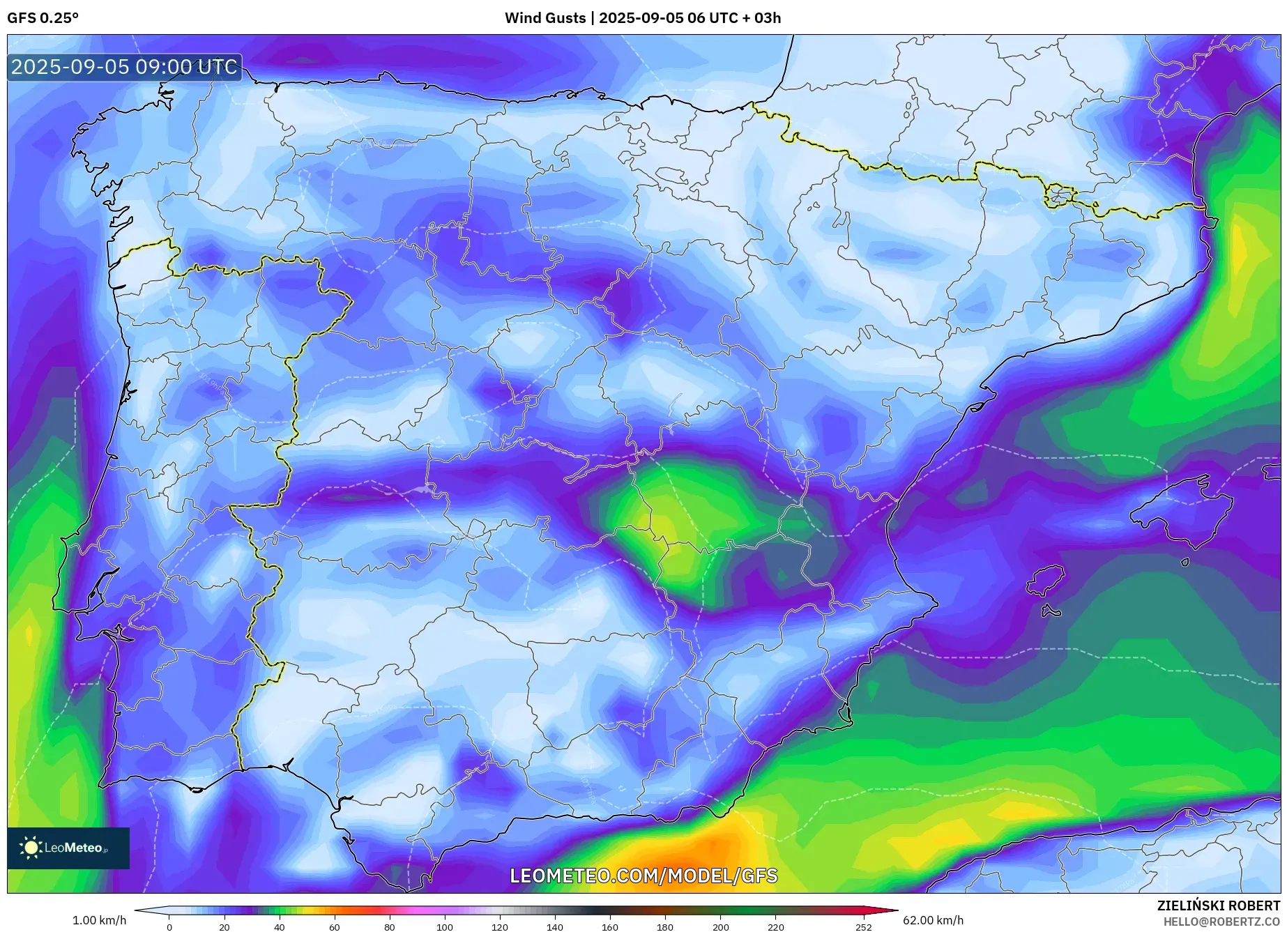 GFS model - Spain, Wind Gusts GFS model - Spain, Wind Gusts