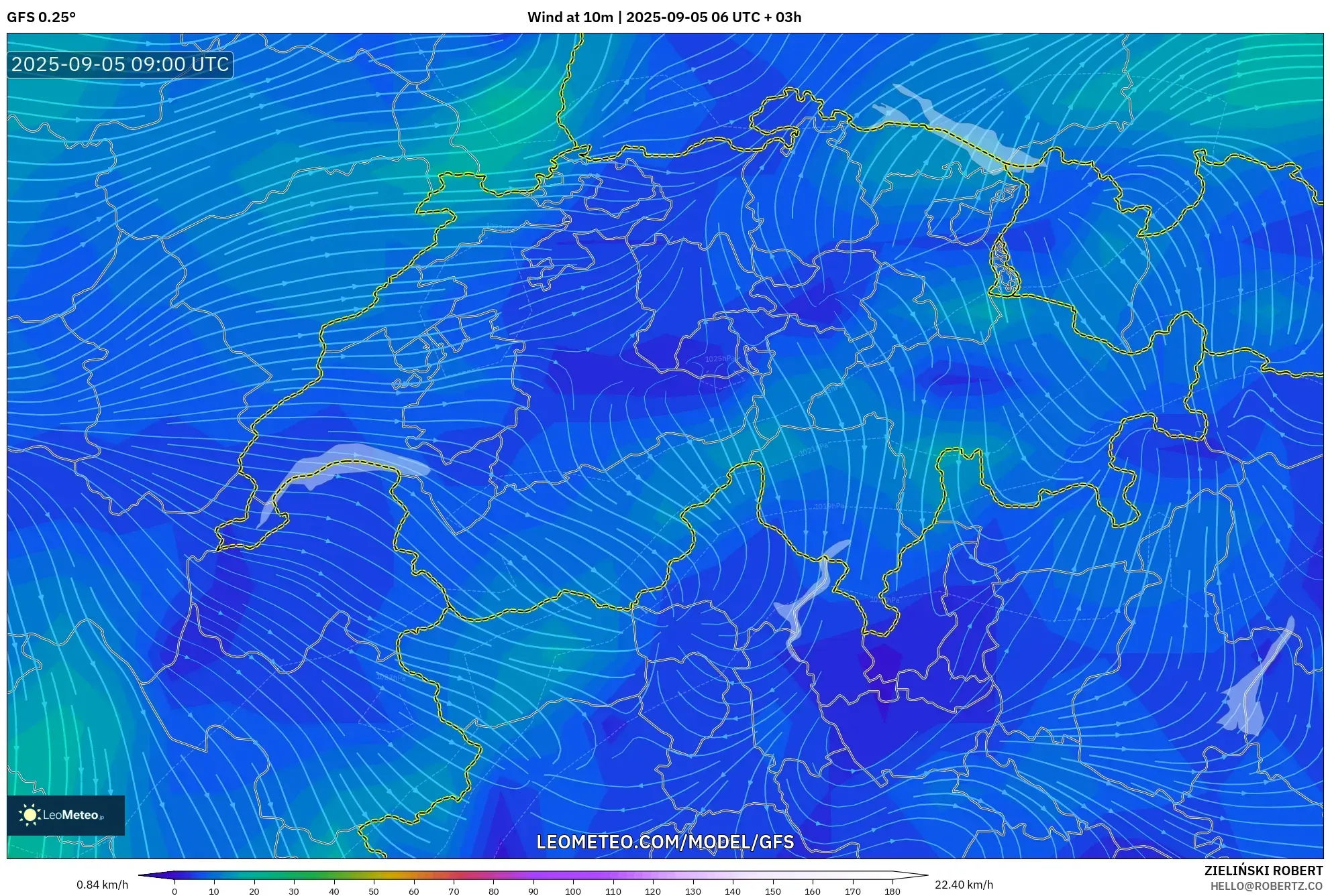 GFS model - Switzerland, Wind at 10m GFS model - Switzerland, Wind at 10m