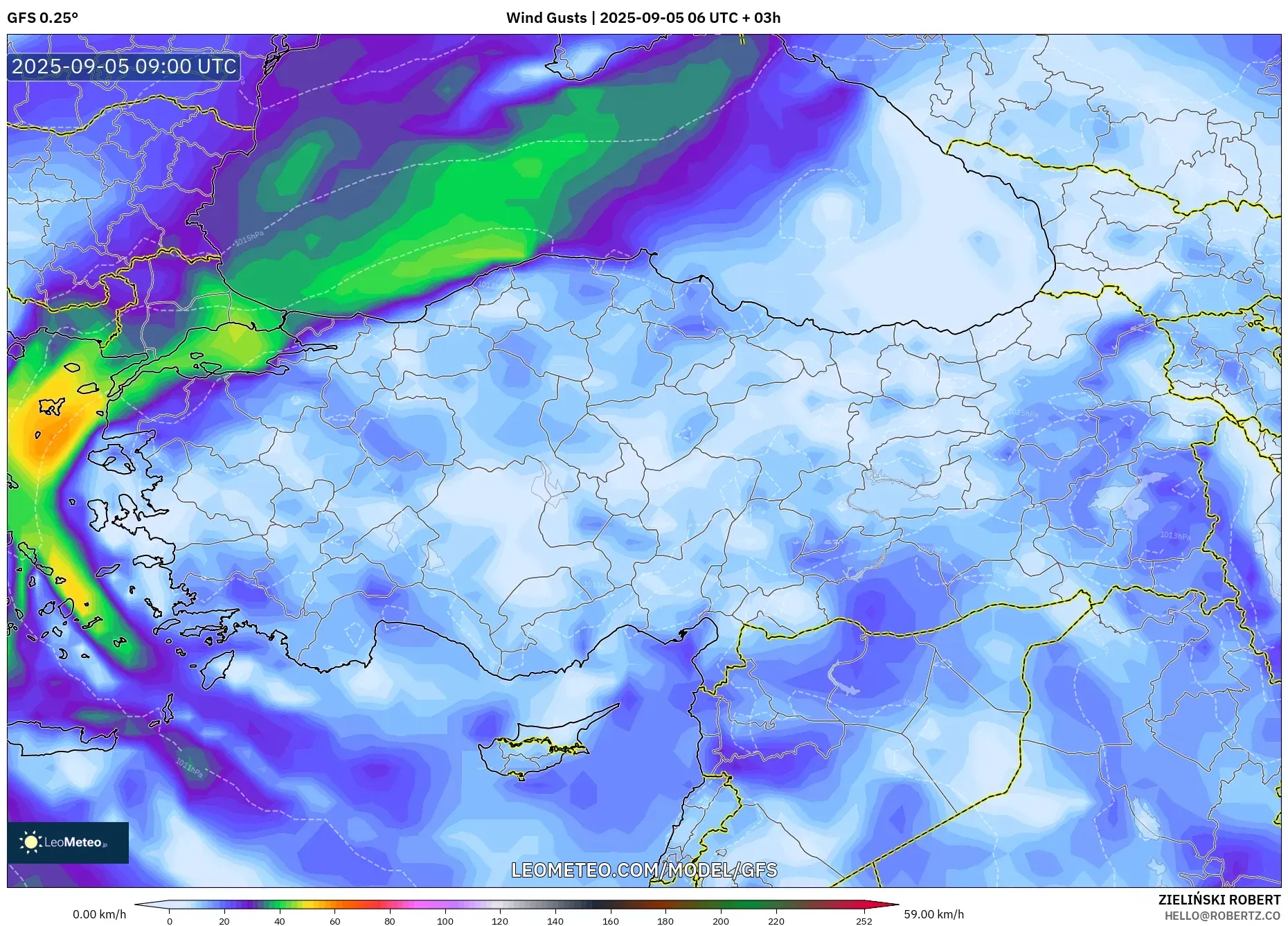 GFS model - Turkey, Wind Gusts GFS model - Turkey, Wind Gusts