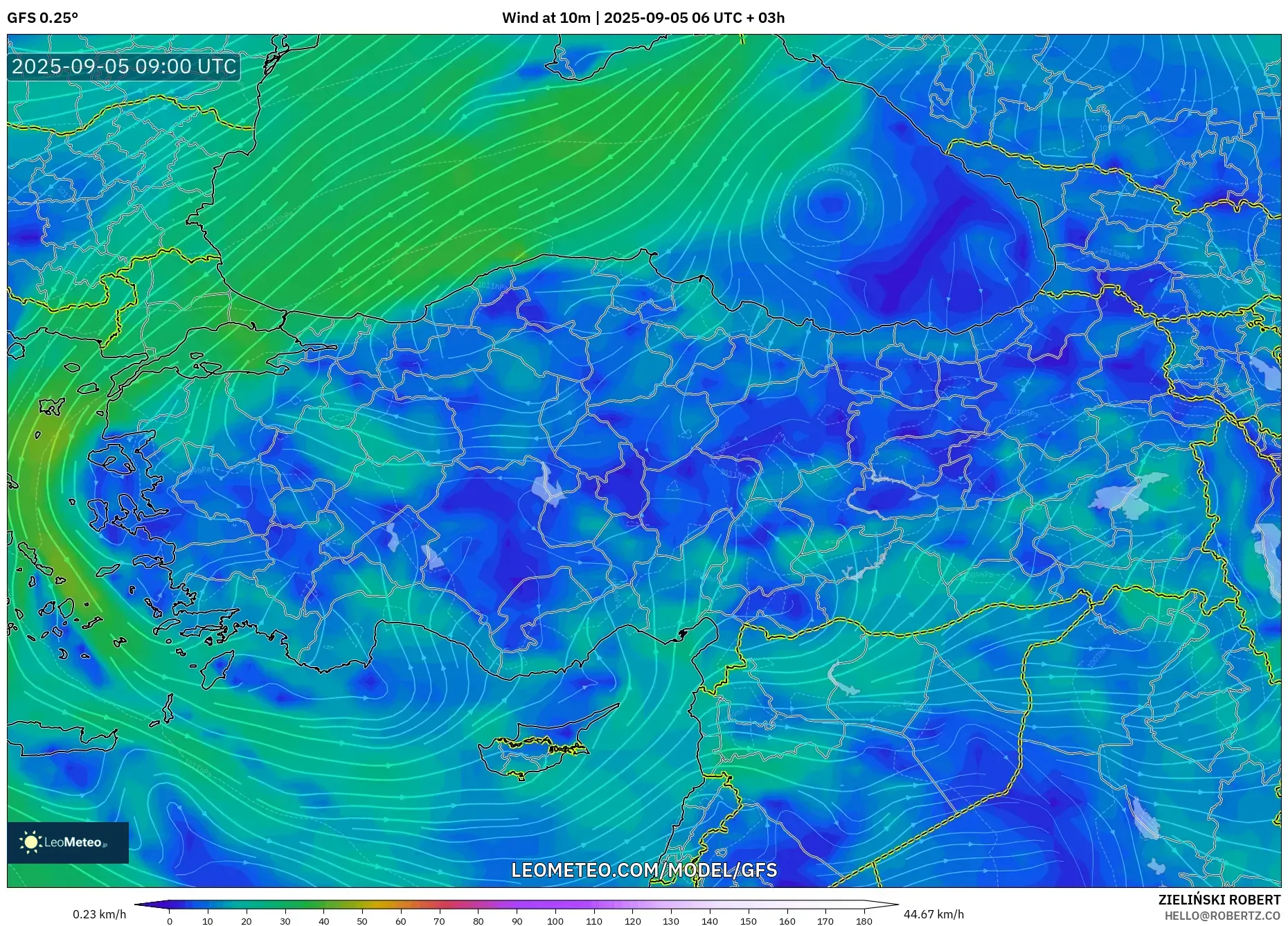 GFS model - Turkey, Wind at 10m GFS model - Turkey, Wind at 10m