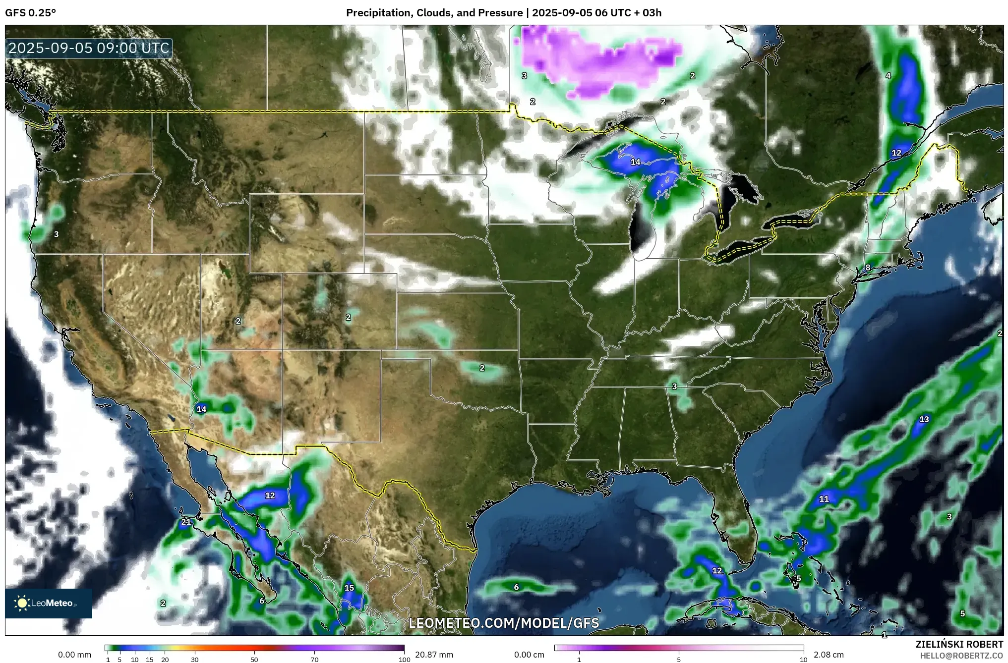 GFS model - United States, Precipitation, Clouds, and Pressure GFS model - United States, Precipitation, Clouds, and Pressure