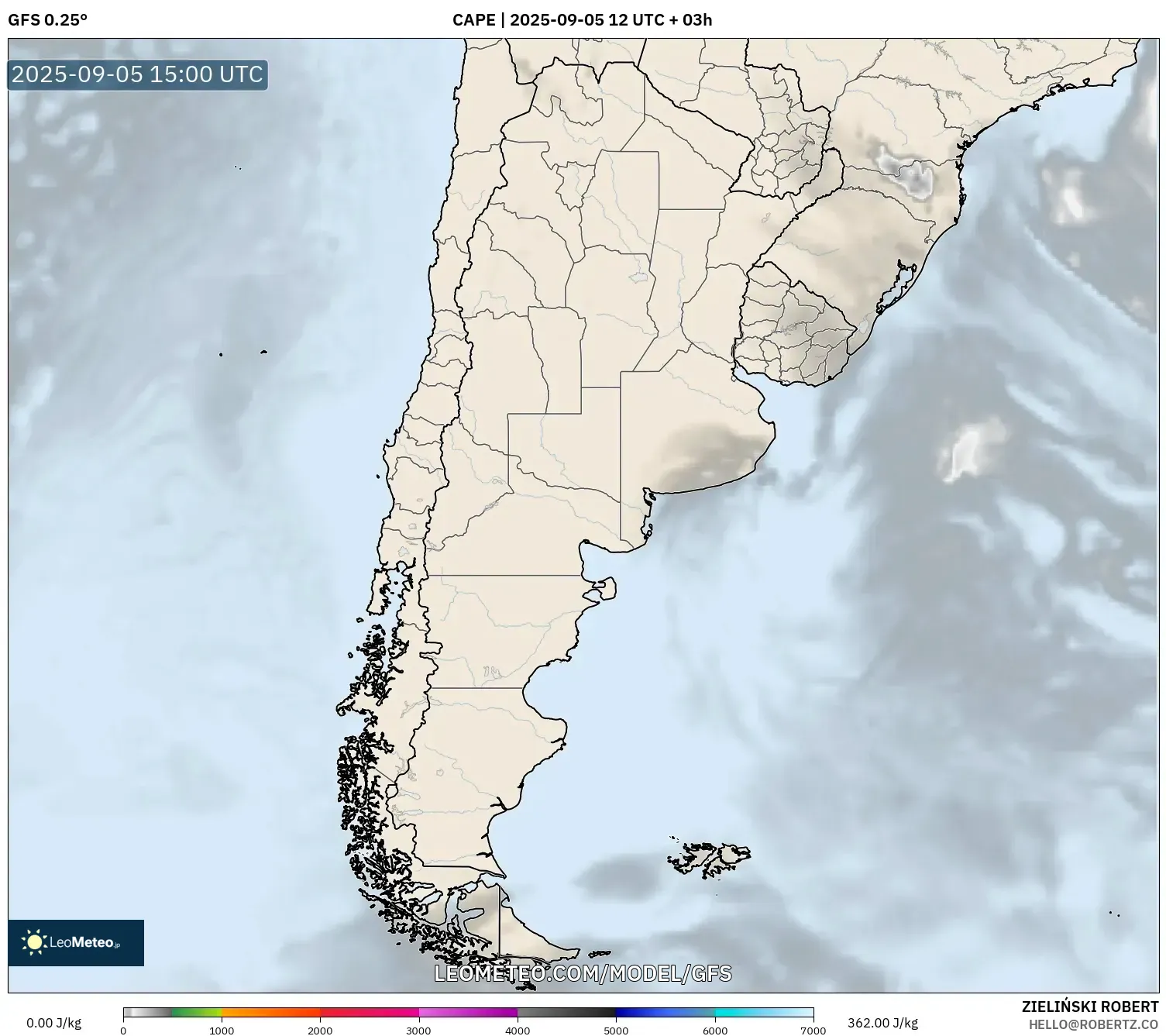 GFS model - Argentina, CAPE