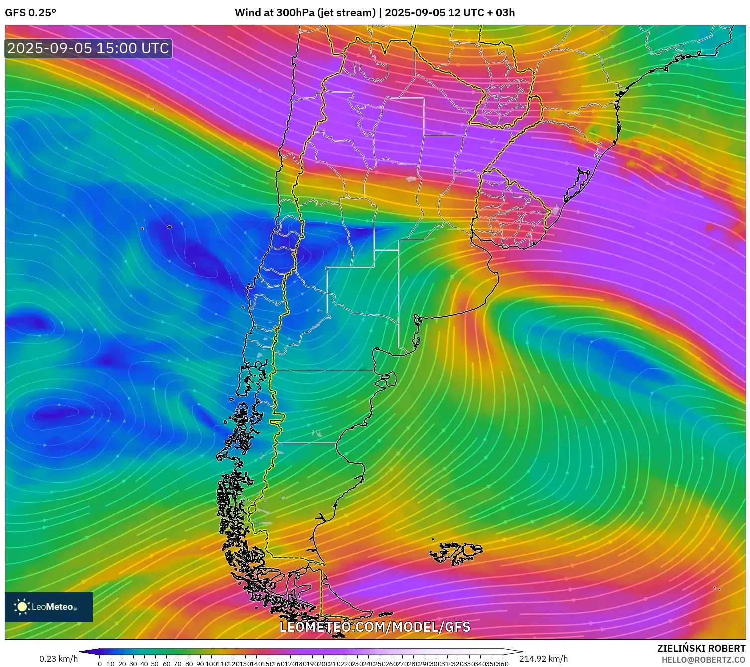 GFS model - Argentina, Wind at 300hPa (jet stream) GFS model - Argentina, Wind at 300hPa (jet stream)