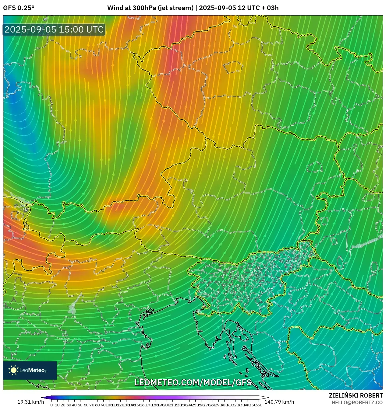 GFS model - Austria, Wind at 300hPa (jet stream) GFS model - Austria, Wind at 300hPa (jet stream)