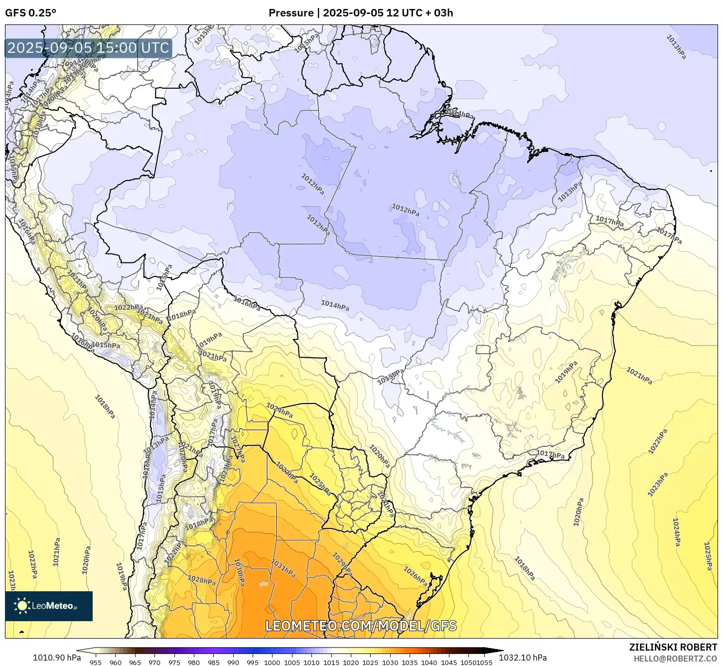 GFS model - Brazil, Pressure GFS model - Brazil, Pressure