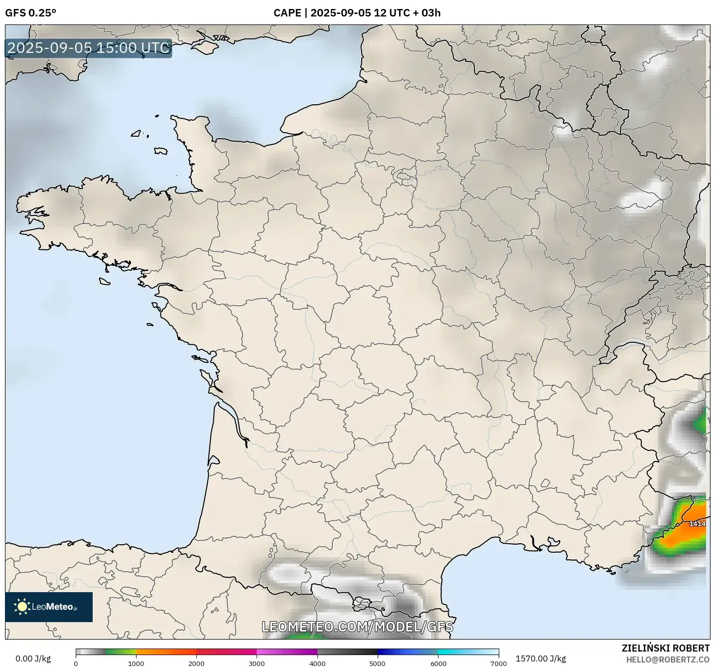 GFS model - France, CAPE