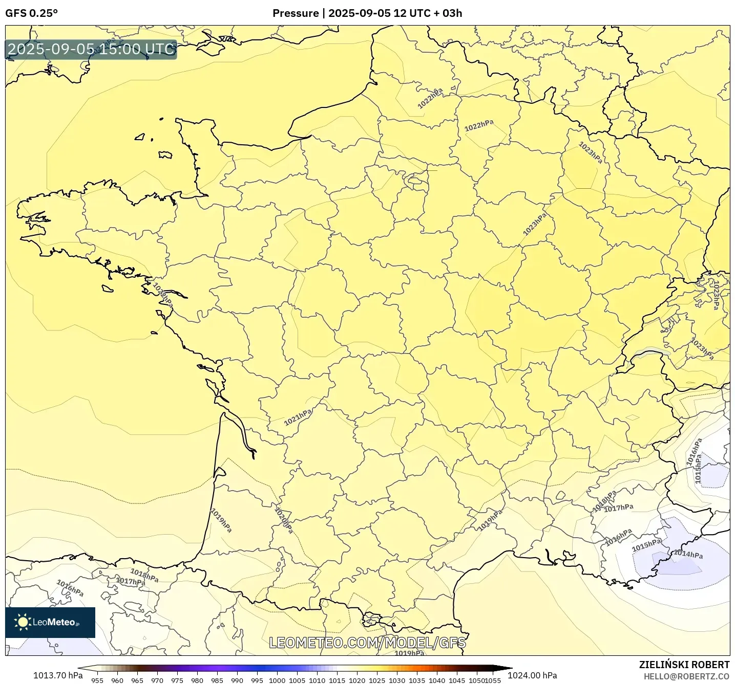 GFS model - France, Pressure GFS model - France, Pressure