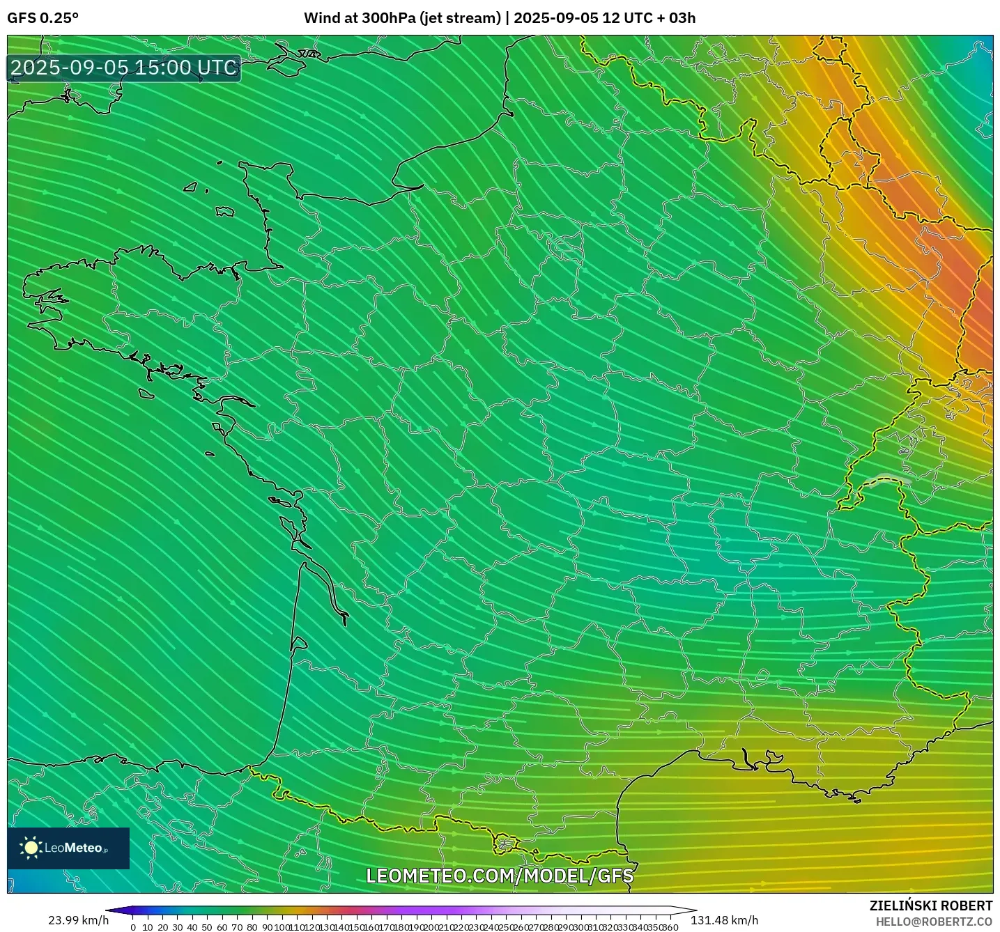 GFS model - France, Wind at 300hPa (jet stream) GFS model - France, Wind at 300hPa (jet stream)