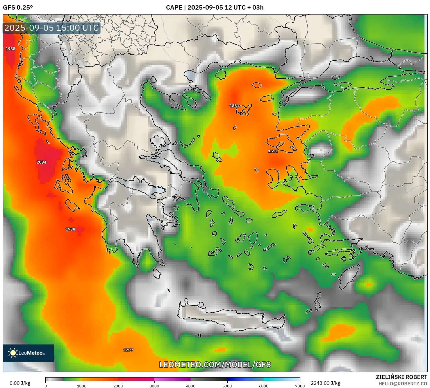 GFS model - Greece, CAPE GFS model - Greece, CAPE