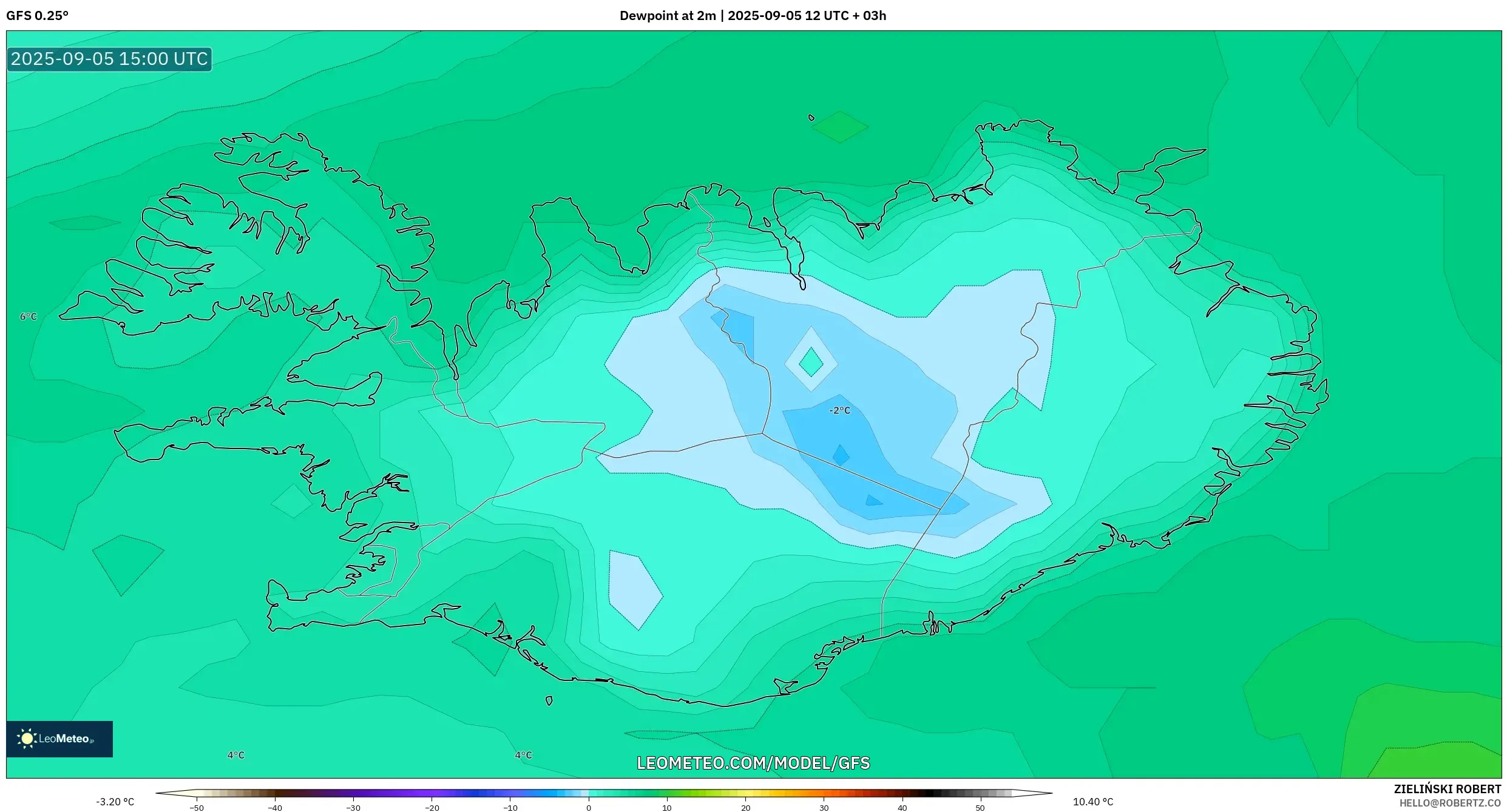 GFS model - Iceland, Dewpoint at 2m GFS model - Iceland, Dewpoint at 2m