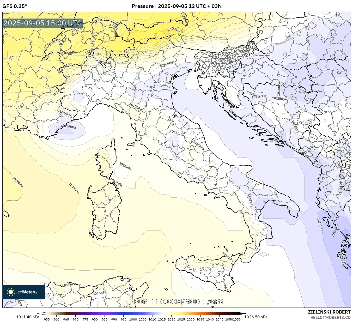 GFS model - Italy, Pressure GFS model - Italy, Pressure