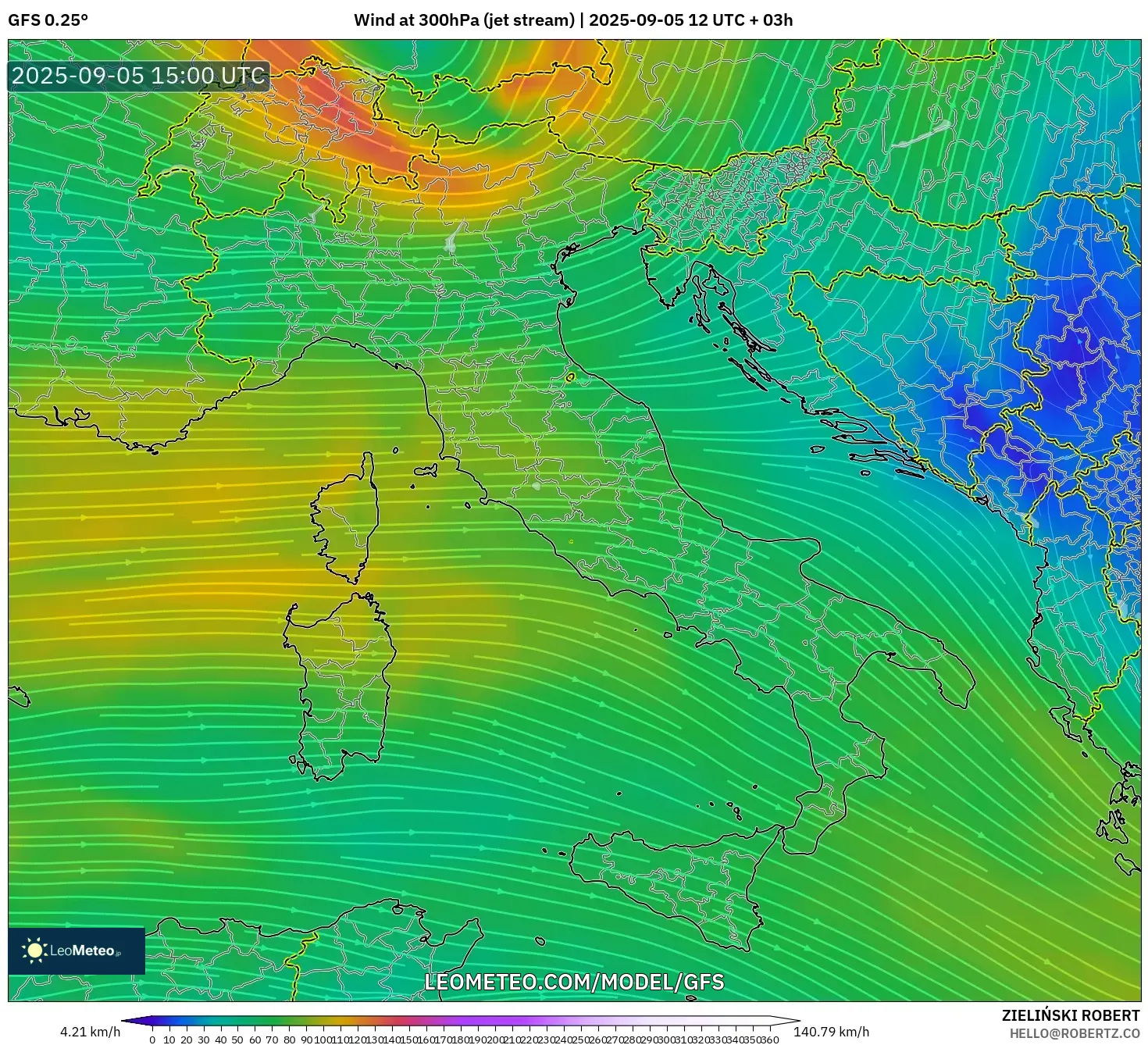 GFS model - Italy, Wind at 300hPa (jet stream) GFS model - Italy, Wind at 300hPa (jet stream)