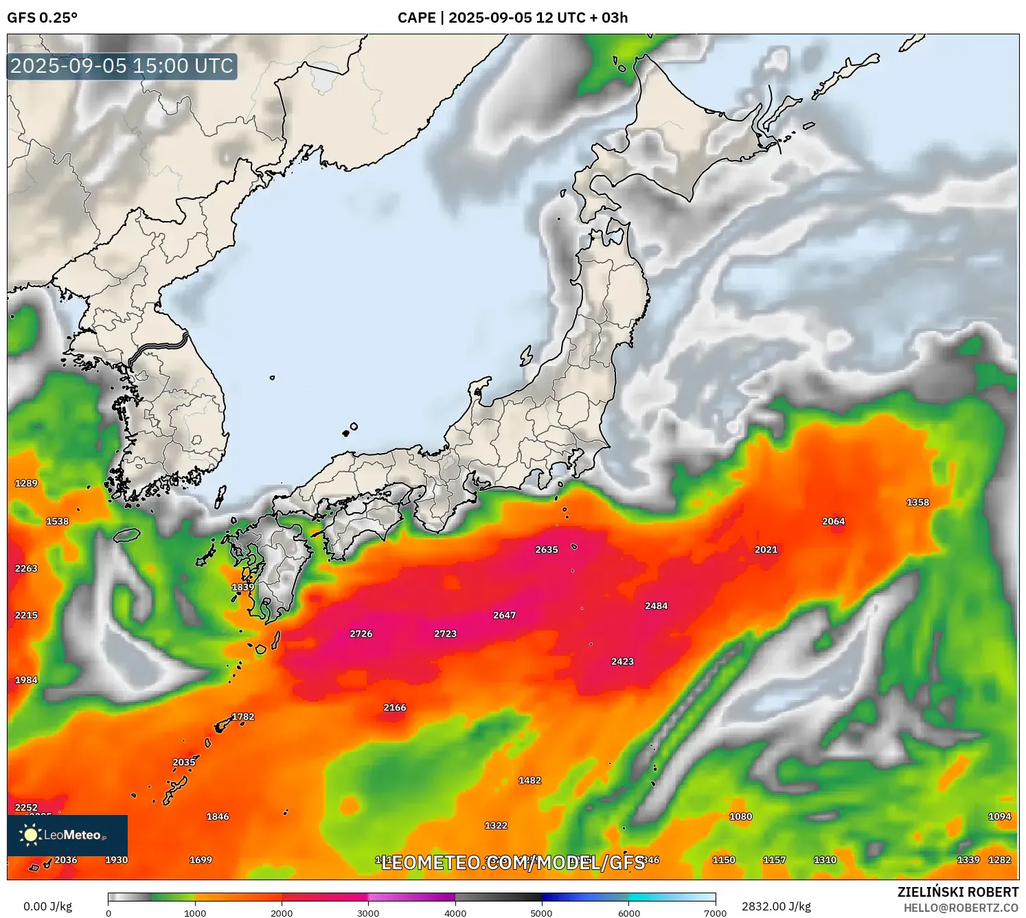 GFS model - Japan, CAPE GFS model - Japan, CAPE