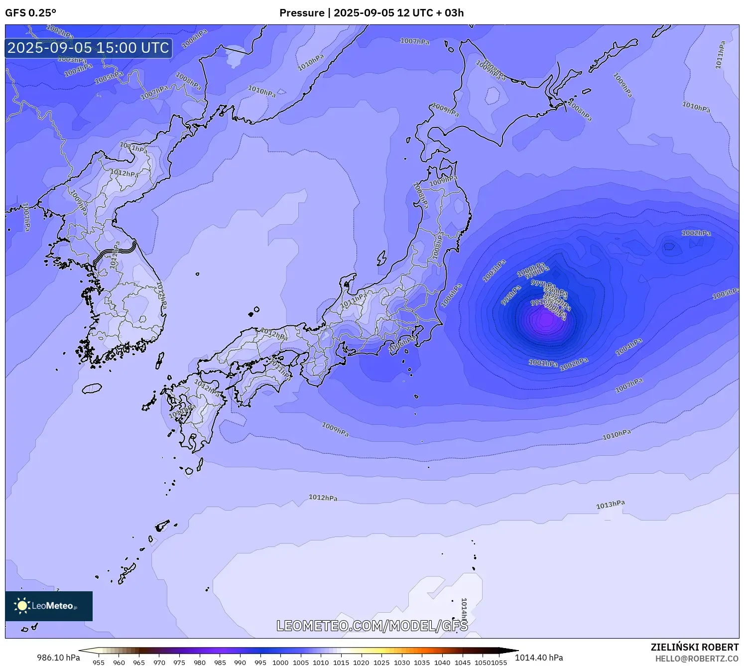 GFS model - Japan, Pressure GFS model - Japan, Pressure