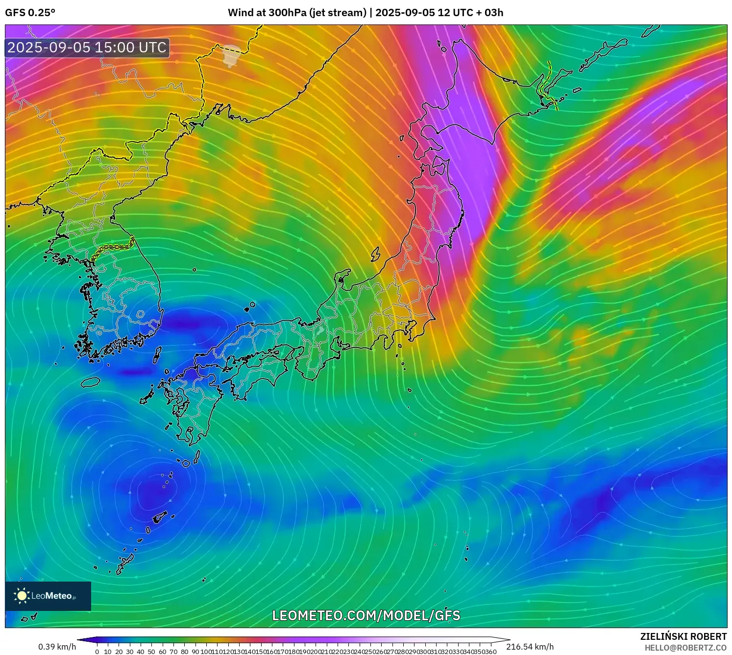 GFS model - Japan, Wind at 300hPa (jet stream) GFS model - Japan, Wind at 300hPa (jet stream)