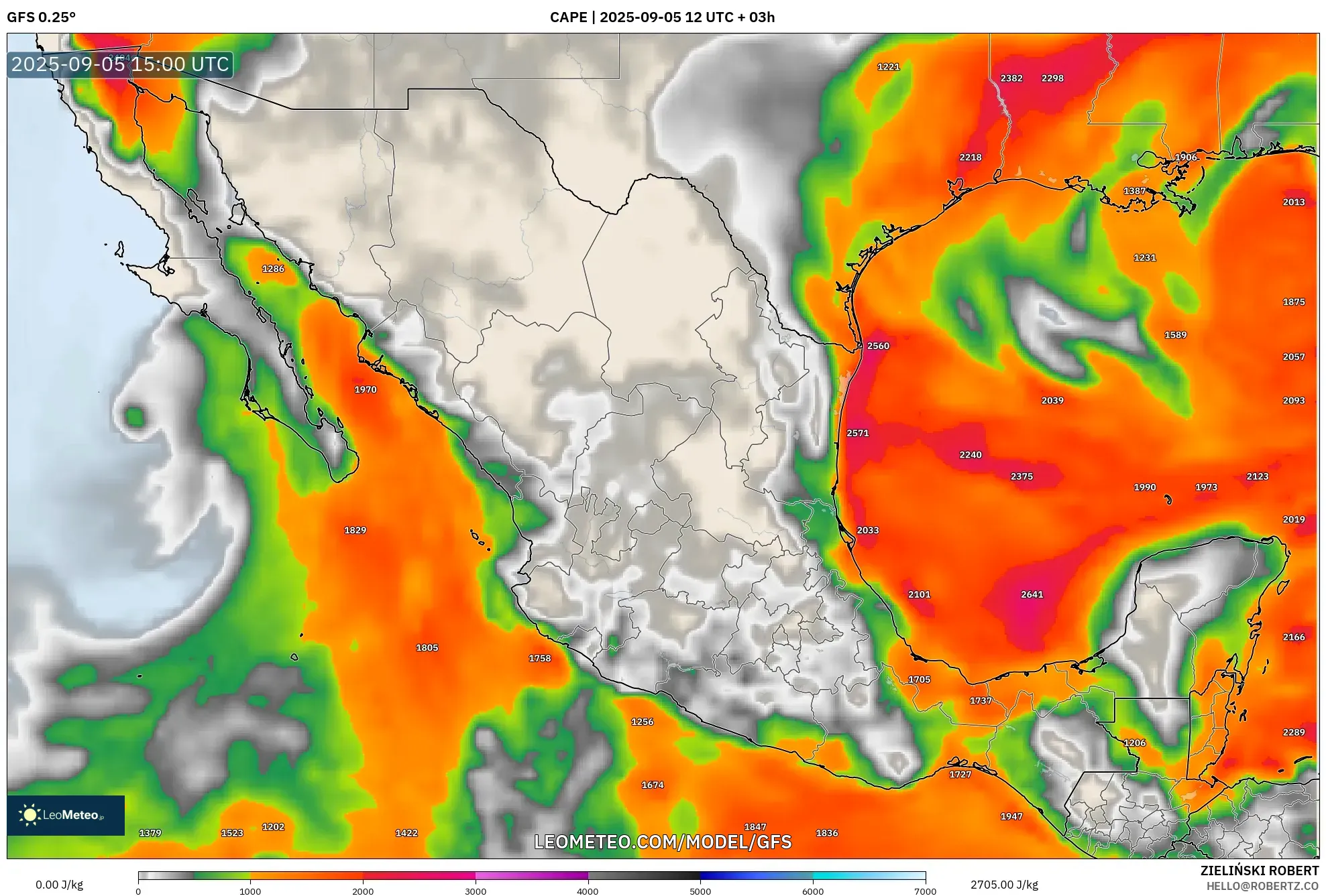 GFS model - Mexico, CAPE GFS model - Mexico, CAPE