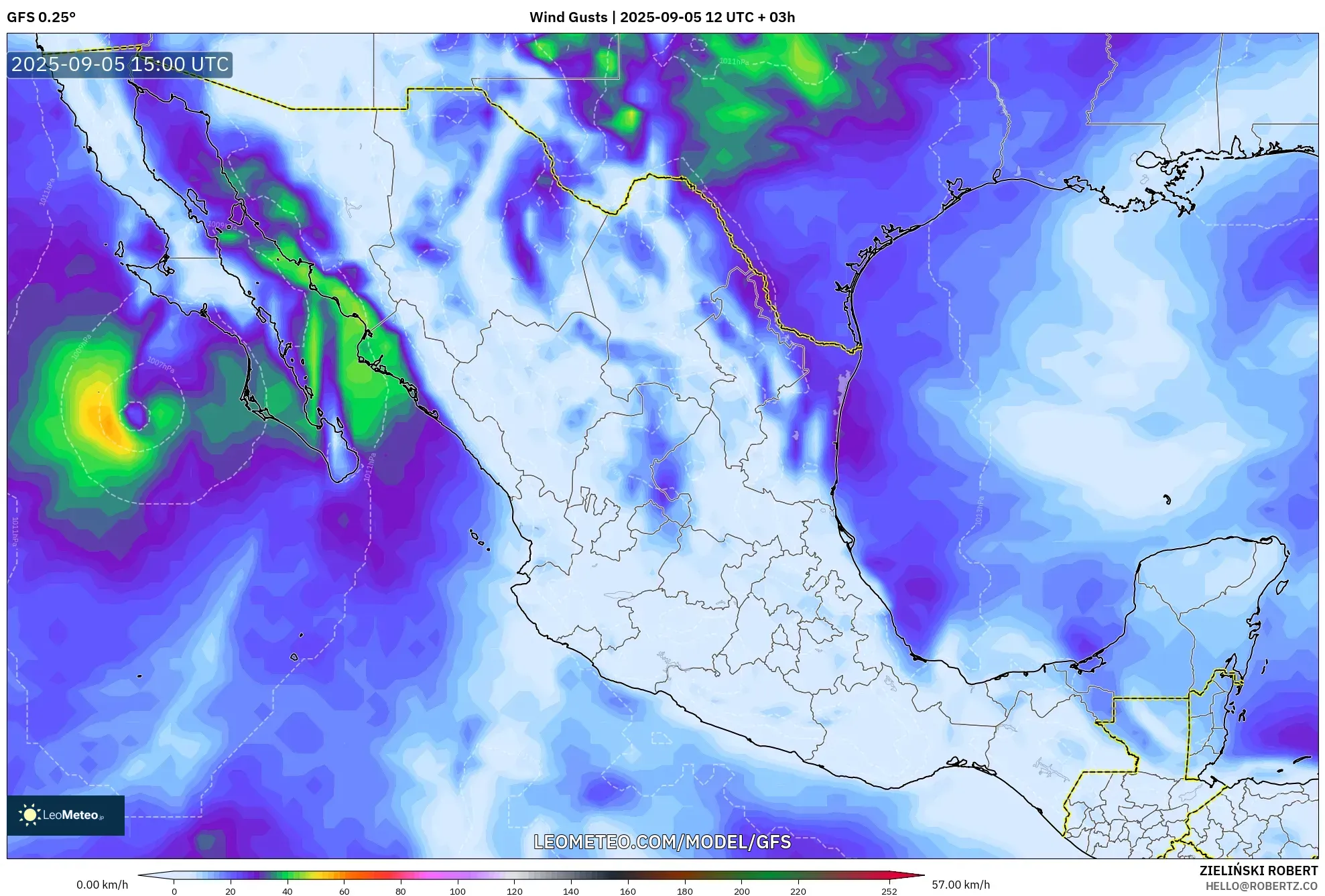 GFS model - Mexico, Wind Gusts GFS model - Mexico, Wind Gusts