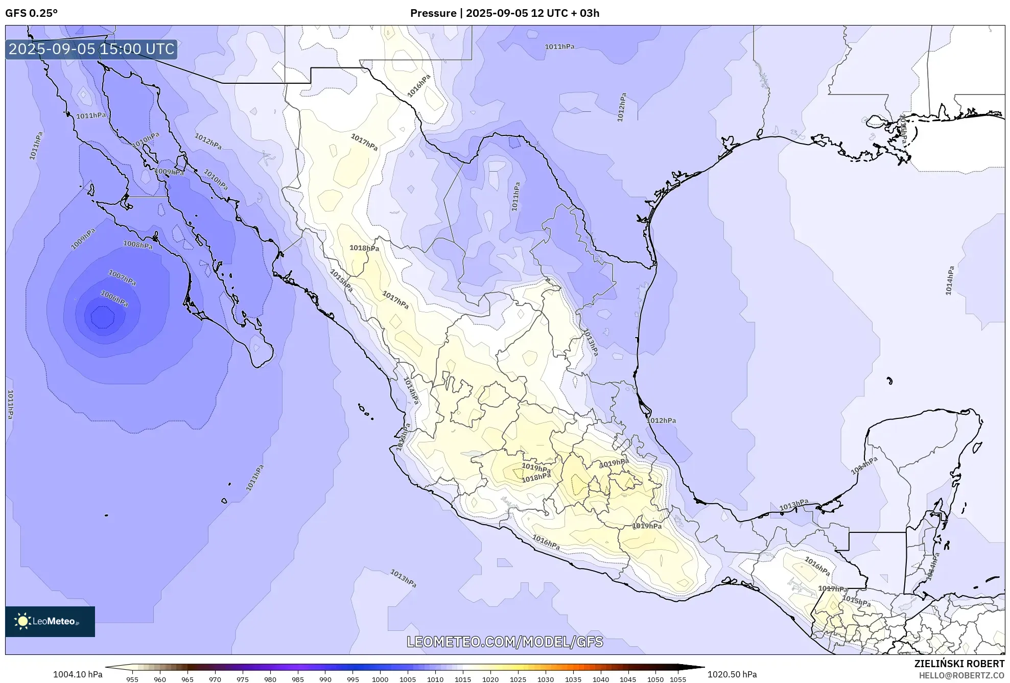 GFS model - Mexico, Pressure GFS model - Mexico, Pressure