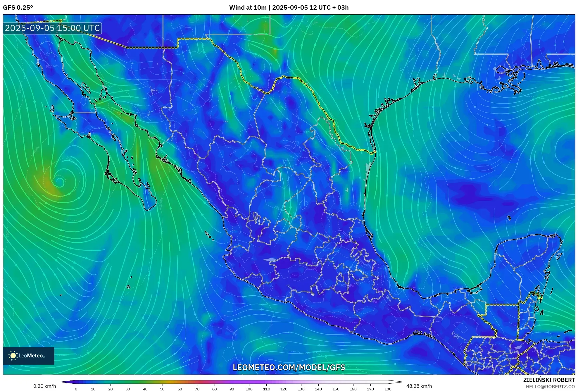GFS model - Mexico, Wind at 10m GFS model - Mexico, Wind at 10m
