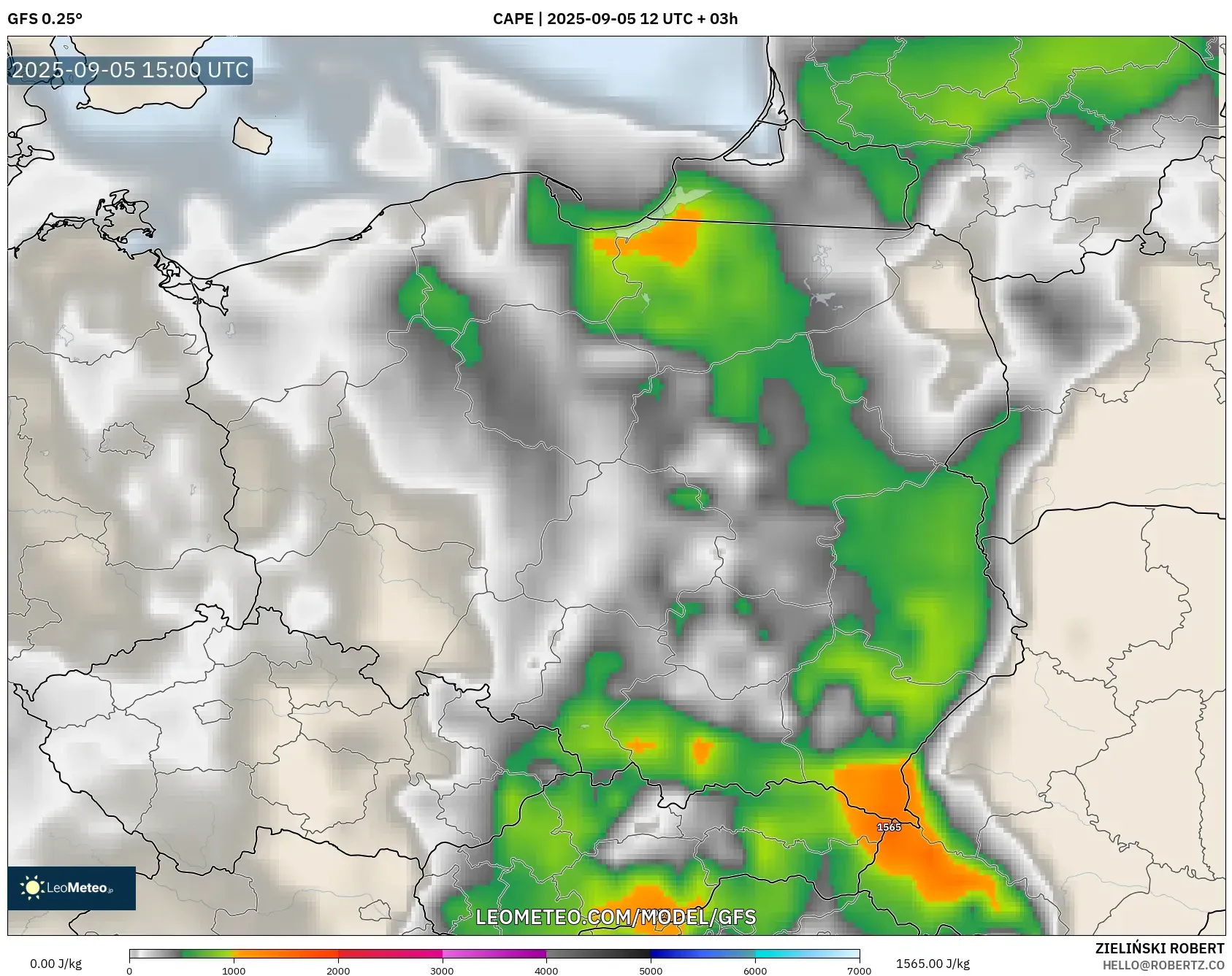 GFS model - Poland, CAPE