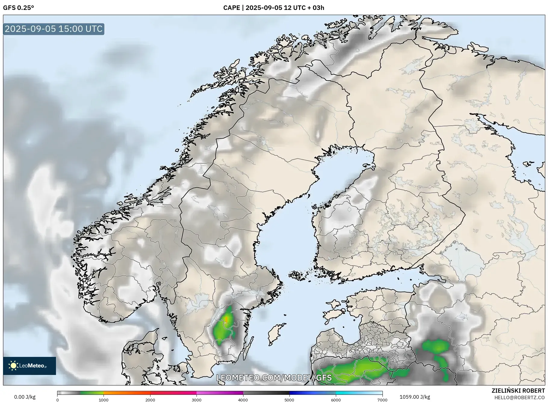 GFS model - Scandinavia, CAPE GFS model - Scandinavia, CAPE
