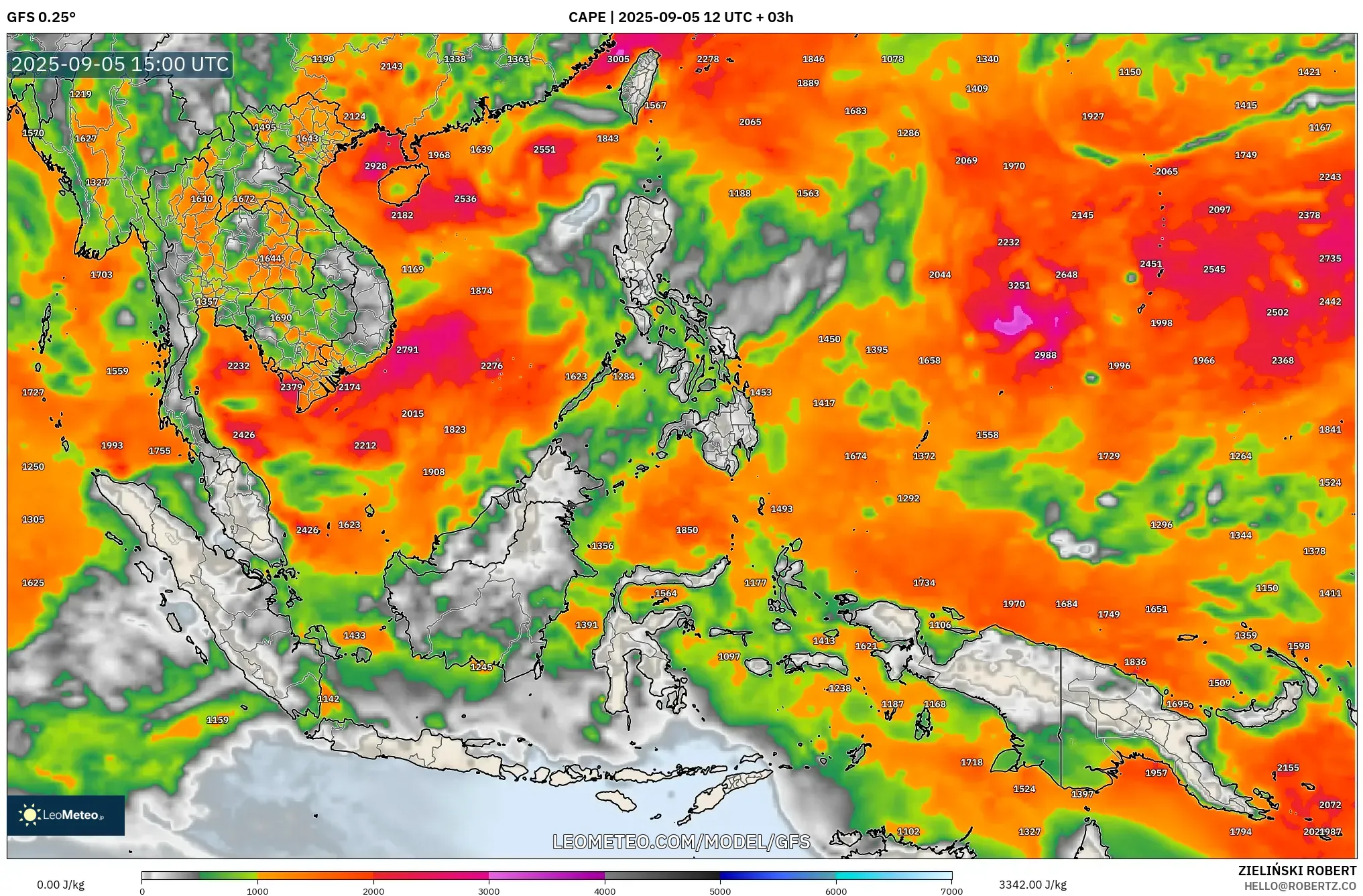 GFS model - South East Asia, CAPE