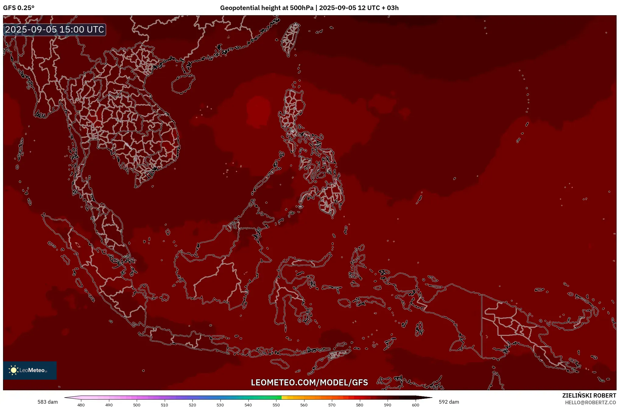 GFS model - South East Asia, Geopotential height at 500hPa
