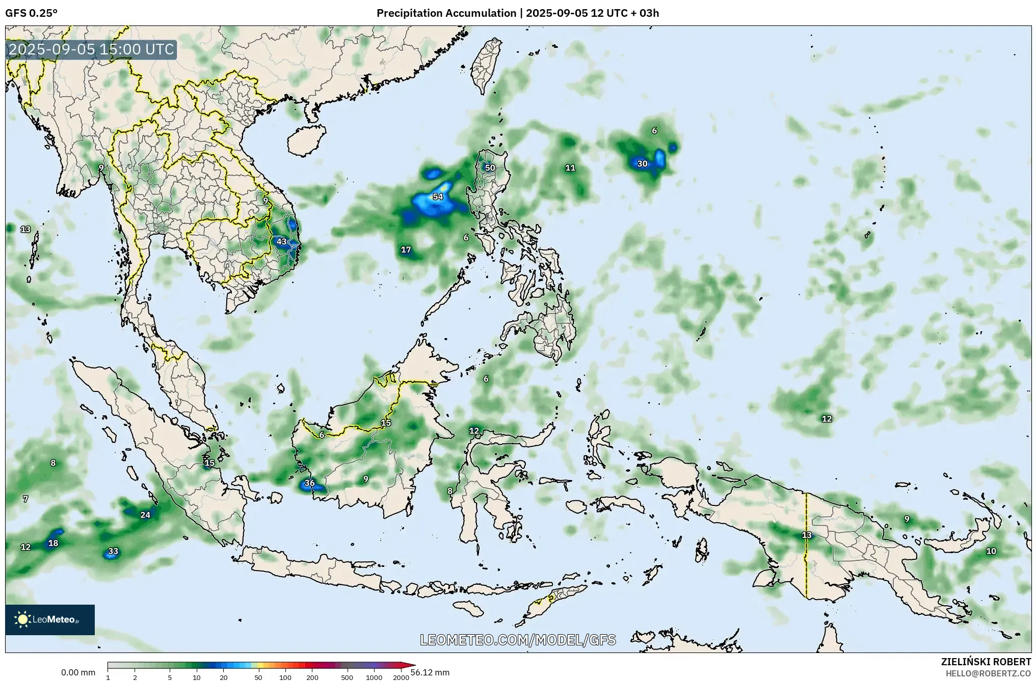 GFS model - South East Asia, Precipitation Accumulation GFS model - South East Asia, Precipitation Accumulation
