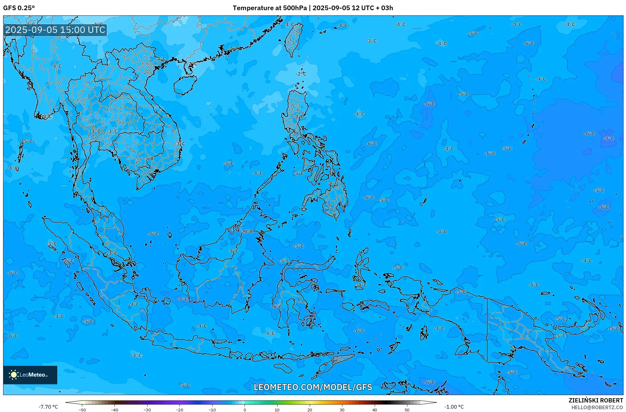 GFS model - South East Asia, Temperature at 500hPa GFS model - South East Asia, Temperature at 500hPa